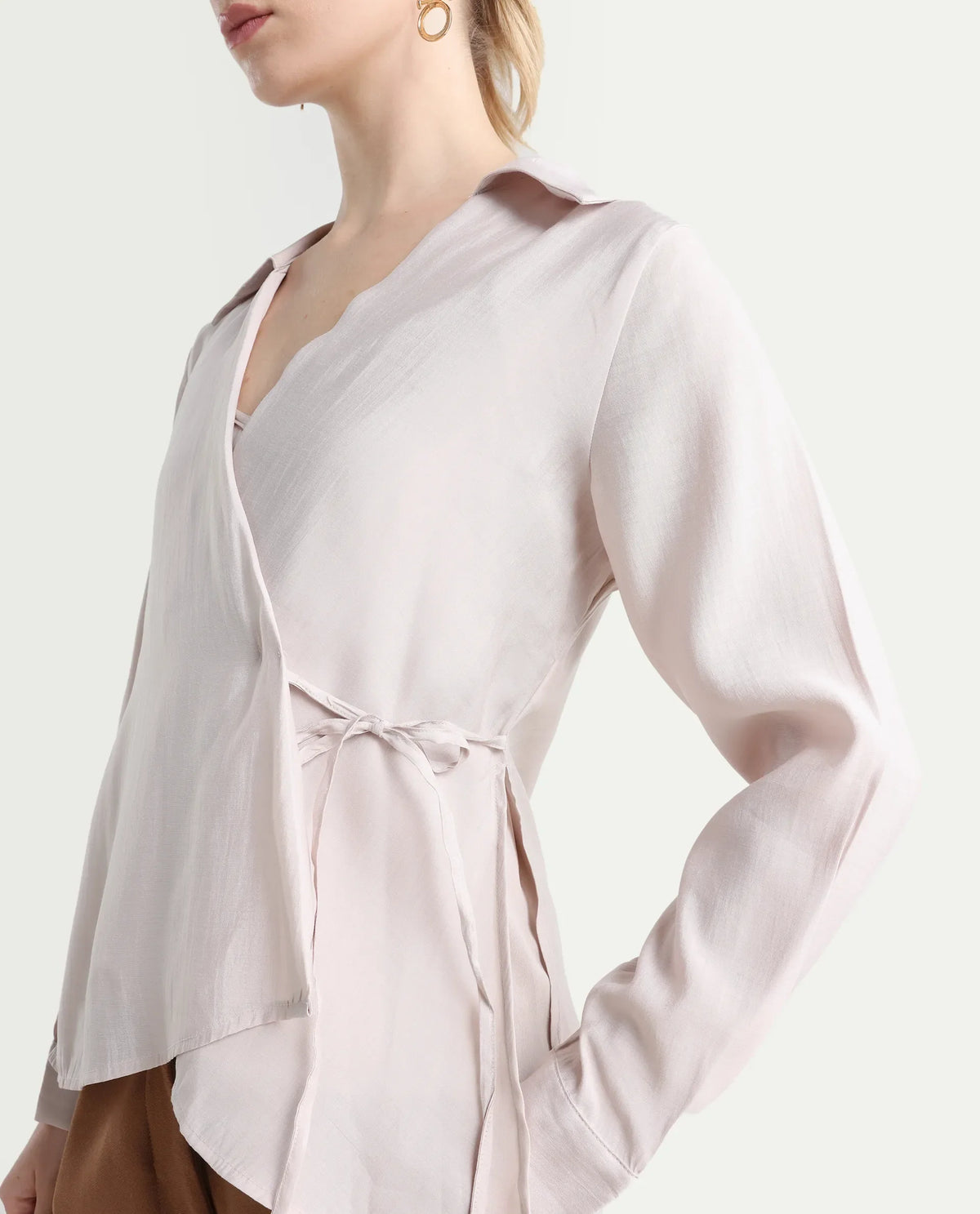Rareism Women's Somvi Beige Viscose Blend Johnny Collar Plain Relaxed Fit Top