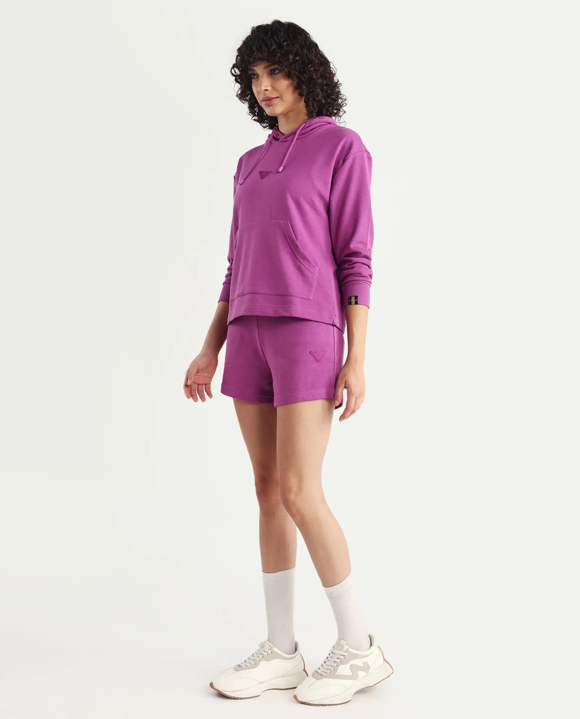 Rareism Women's Spence-1 Purple Polyester Blend Plain Mini Regular Fit Shorts