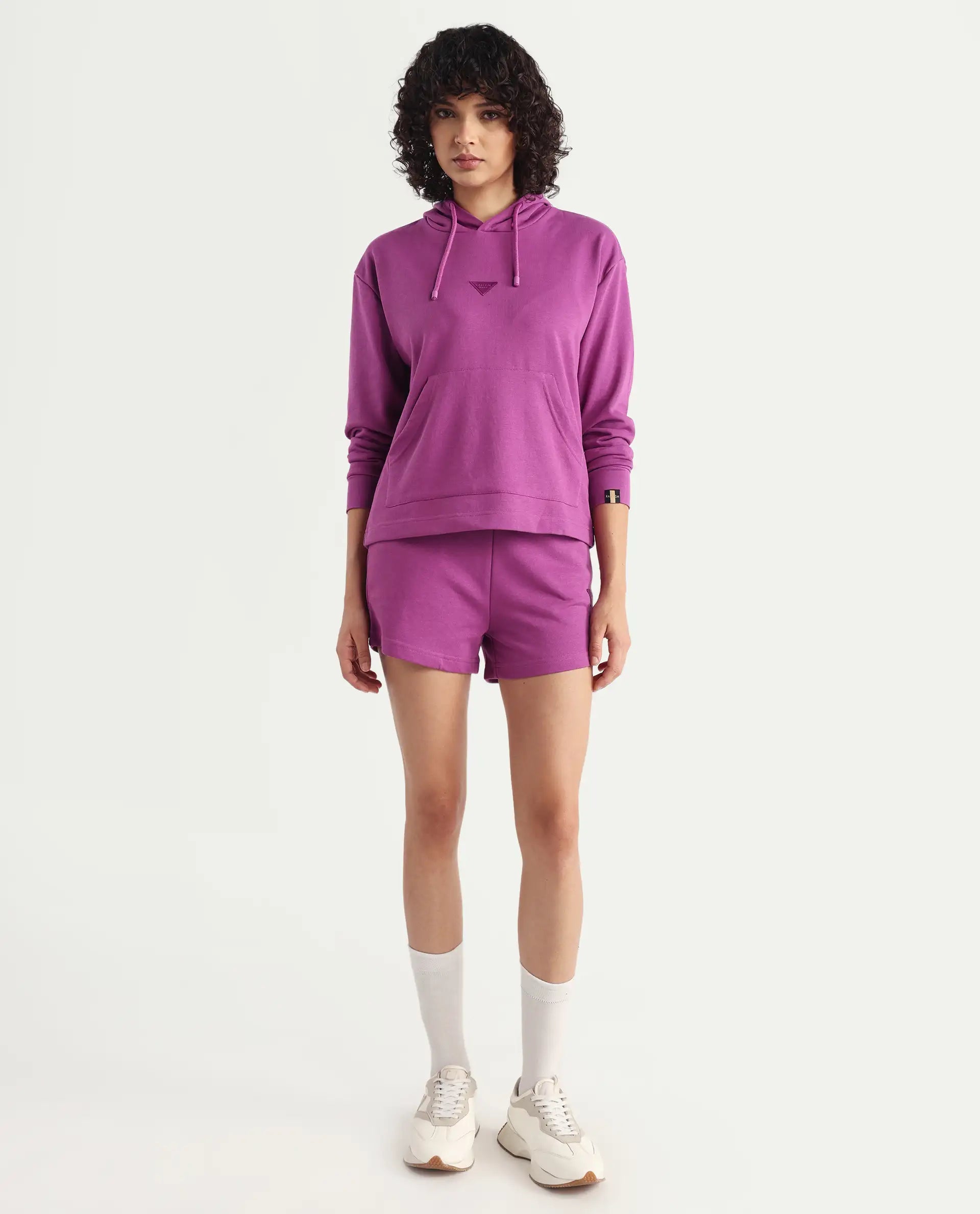 Rareism Women's Spence-1 Purple Polyester Blend Plain Mini Regular Fit Shorts