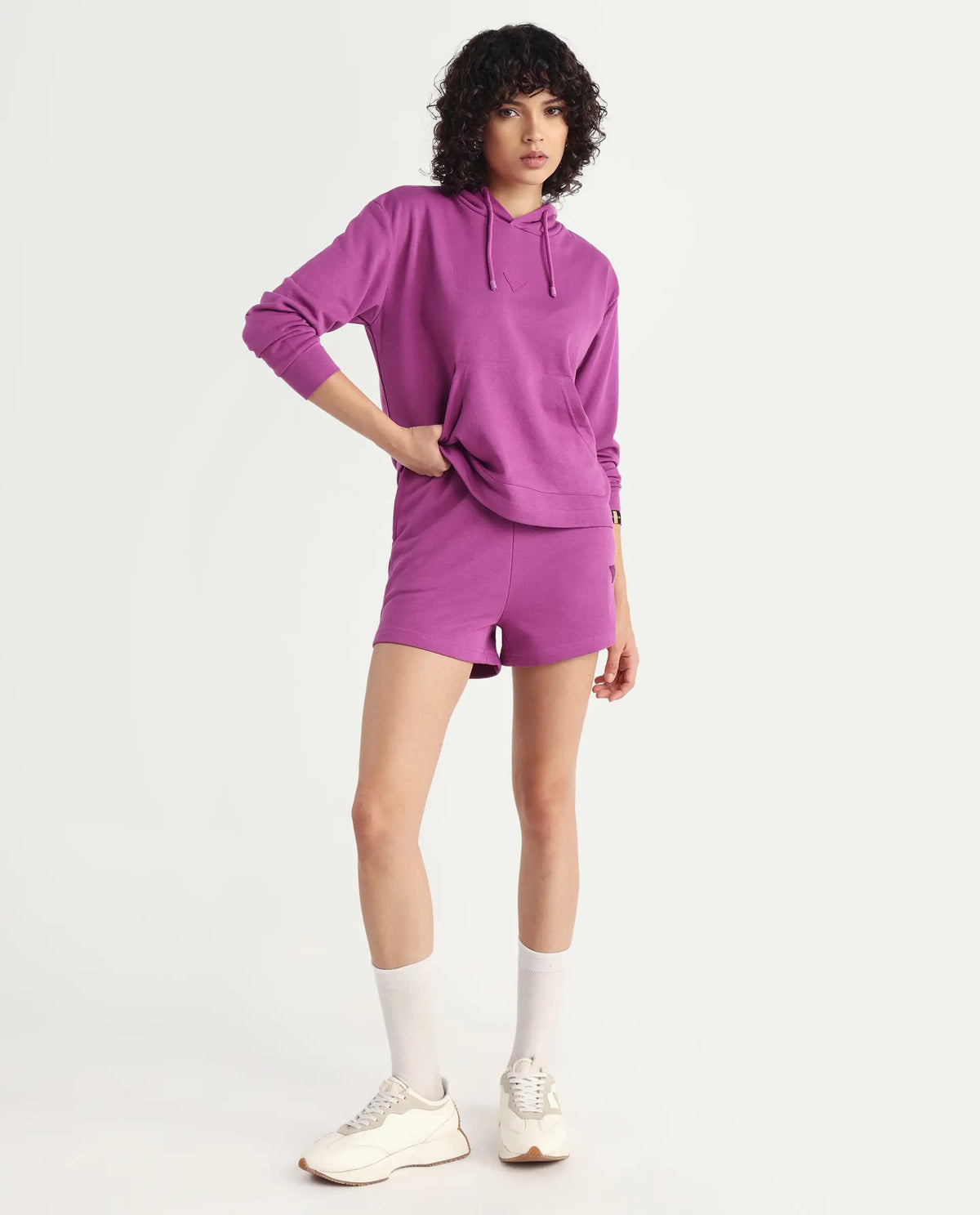 Rareism Women's Spence-1 Purple Polyester Blend Plain Mini Regular Fit Shorts