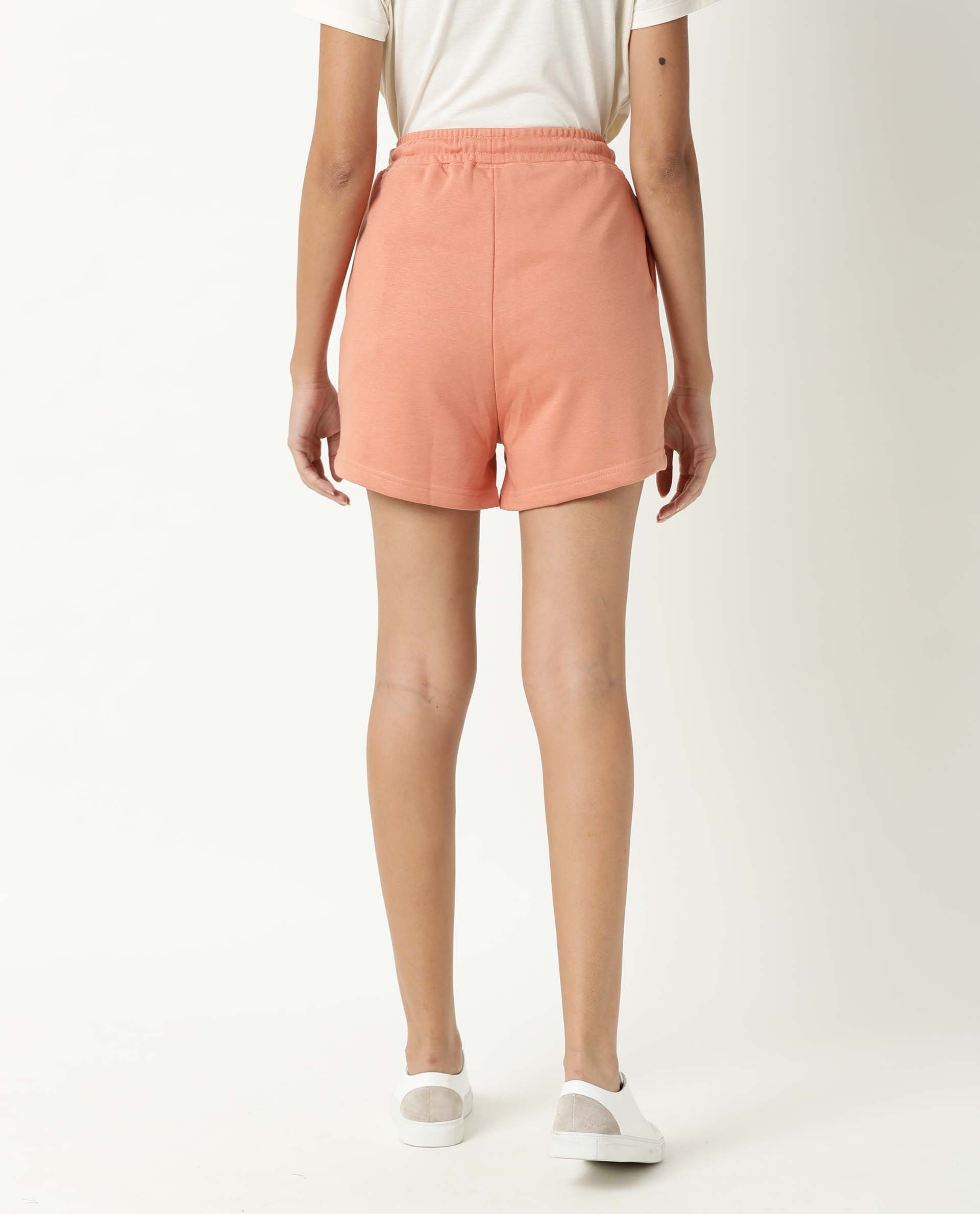 Rareism Women's Spence Orange Polyester Blend Plain Mini Regular Fit Shorts