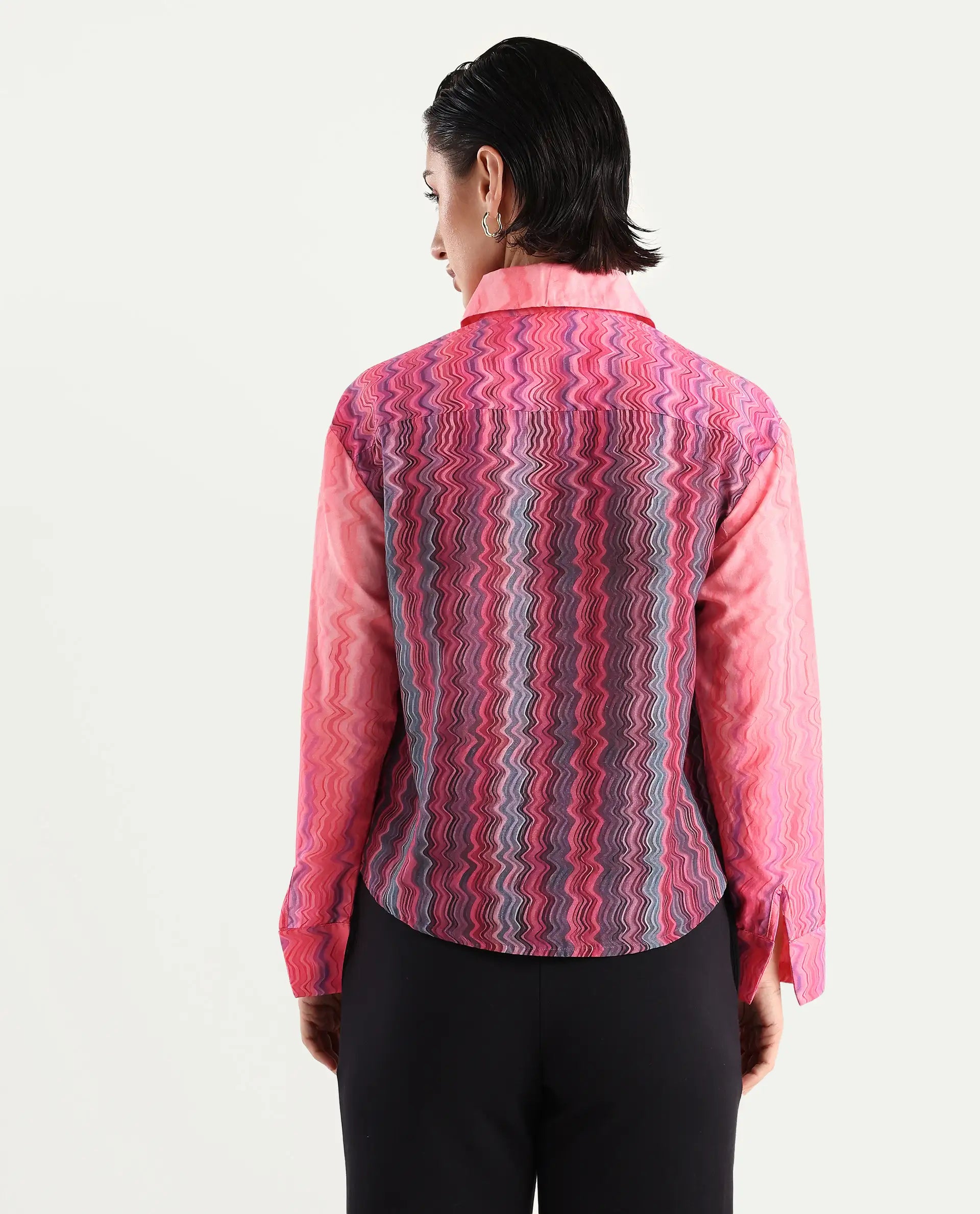 Rareism Women's Spezia Multi Cotton Drop Collar Abstract Print Cuffed Sleeve Regular Fit Shirt