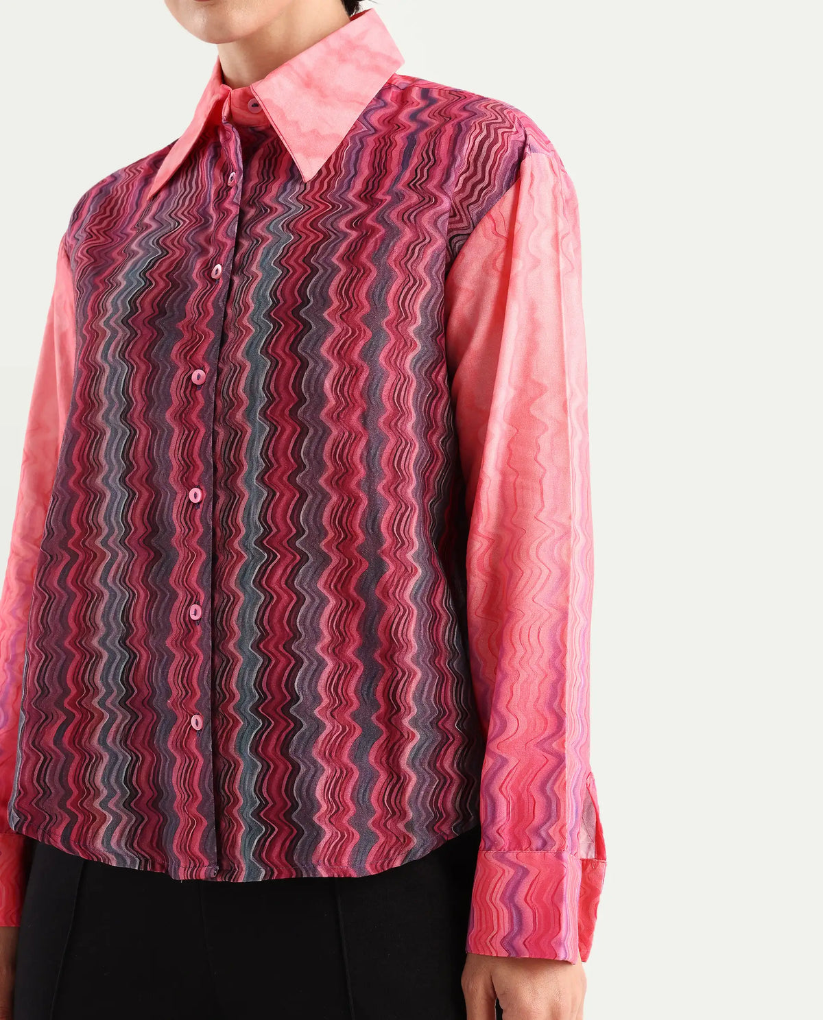 Rareism Women's Spezia Multi Cotton Drop Collar Abstract Print Cuffed Sleeve Regular Fit Shirt