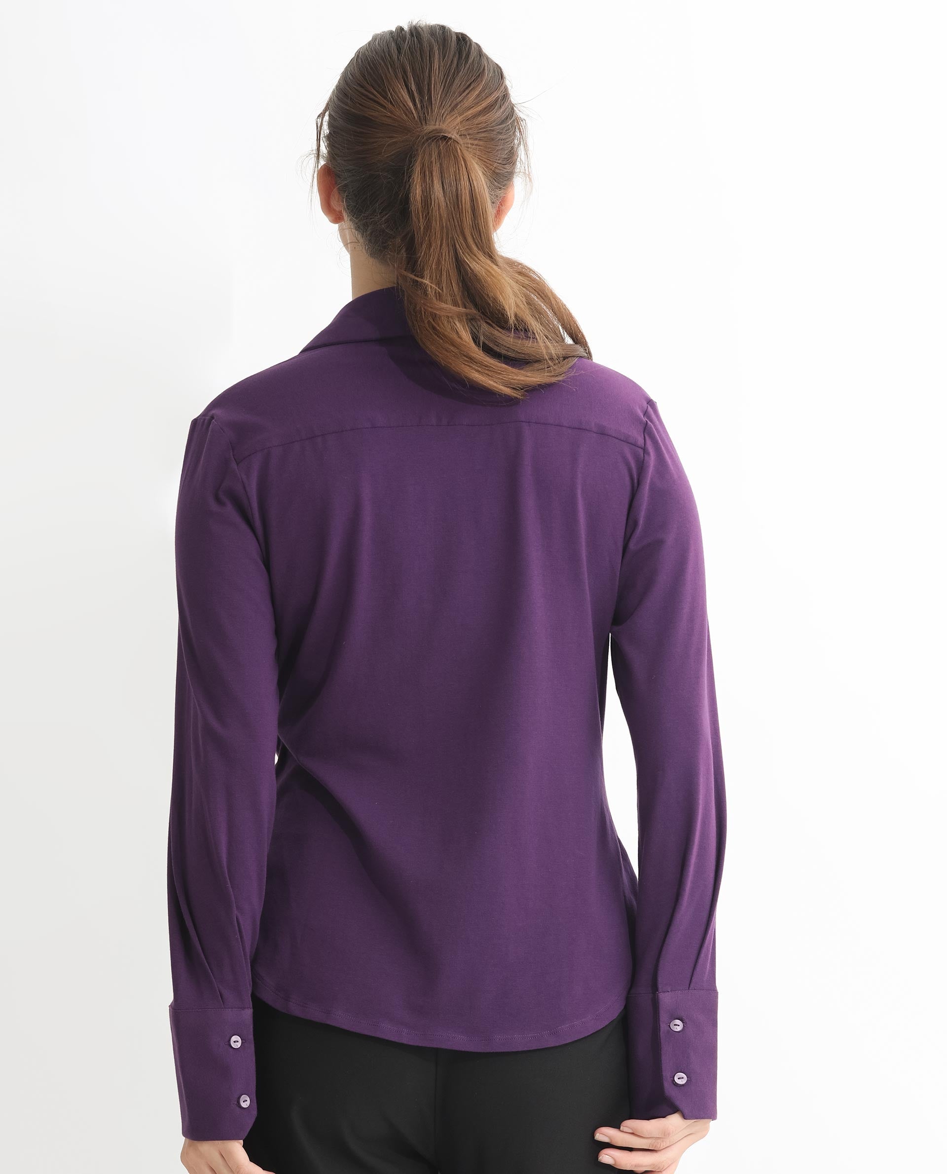 Rareism Women Spie Dark Purple Regular Sleeve Shirt Collar Solid Shirt