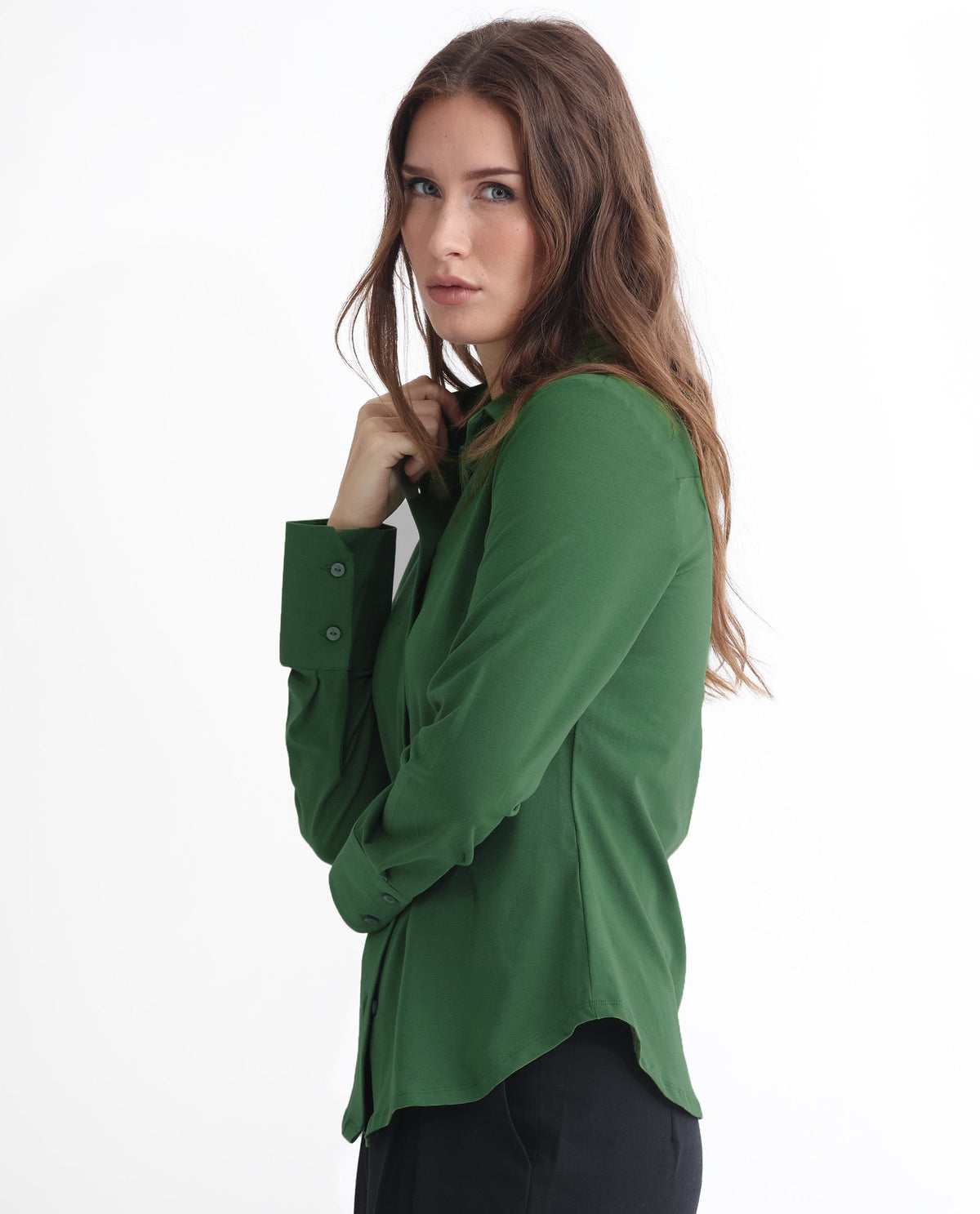 Rareism Women Spie Olive Regular Sleeve Shirt Collar Solid Shirt
