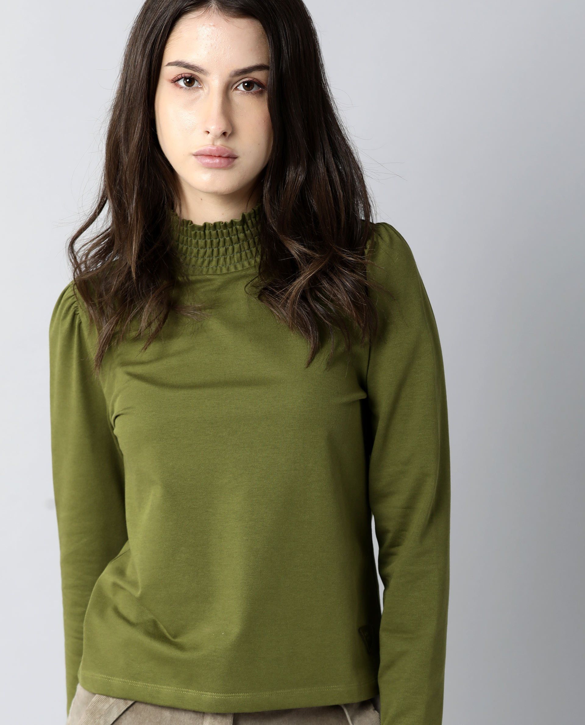 Rareism Women Spinny Olive T-Shirt Full Sleeves
