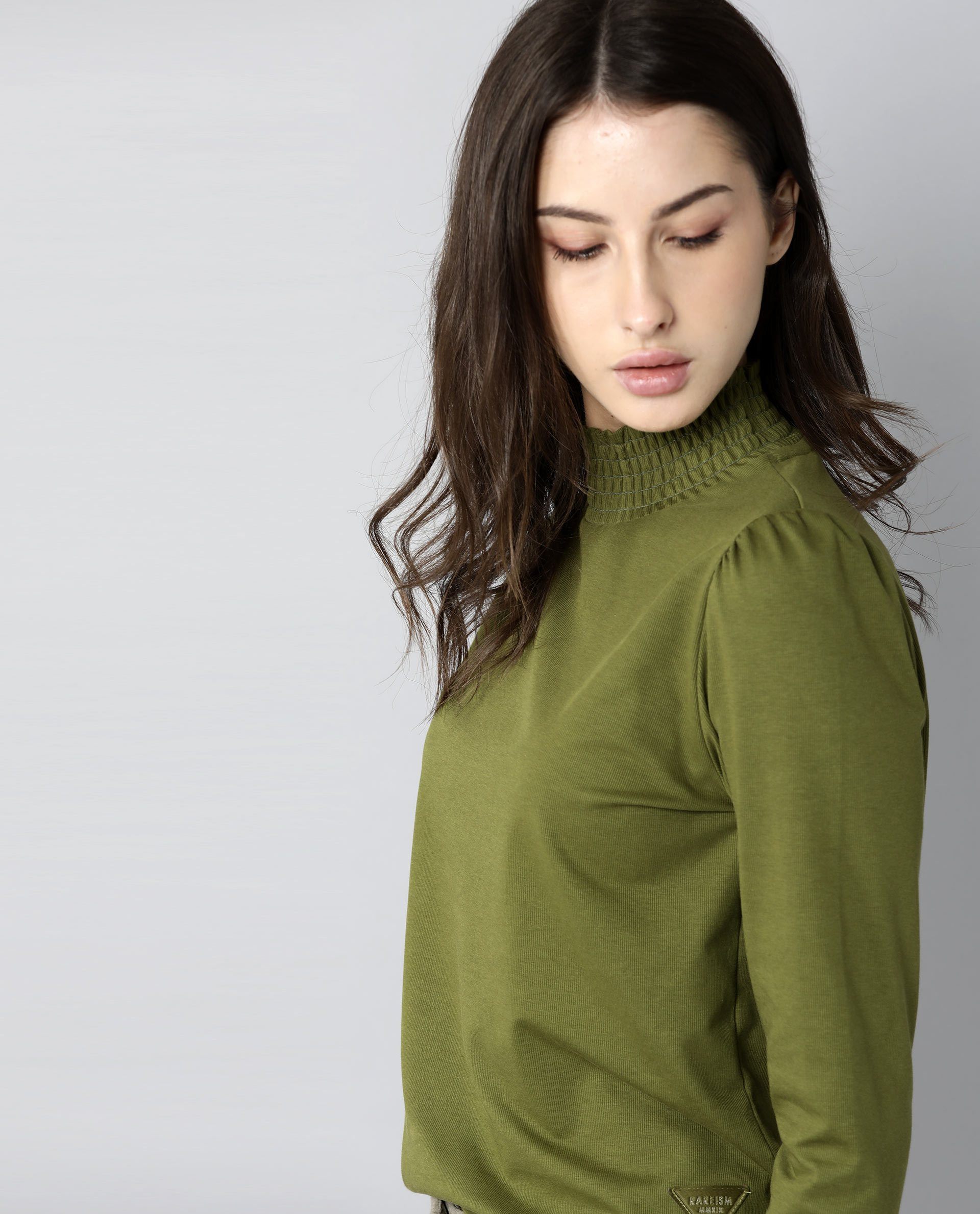 Rareism Women Spinny Olive T-Shirt Full Sleeves