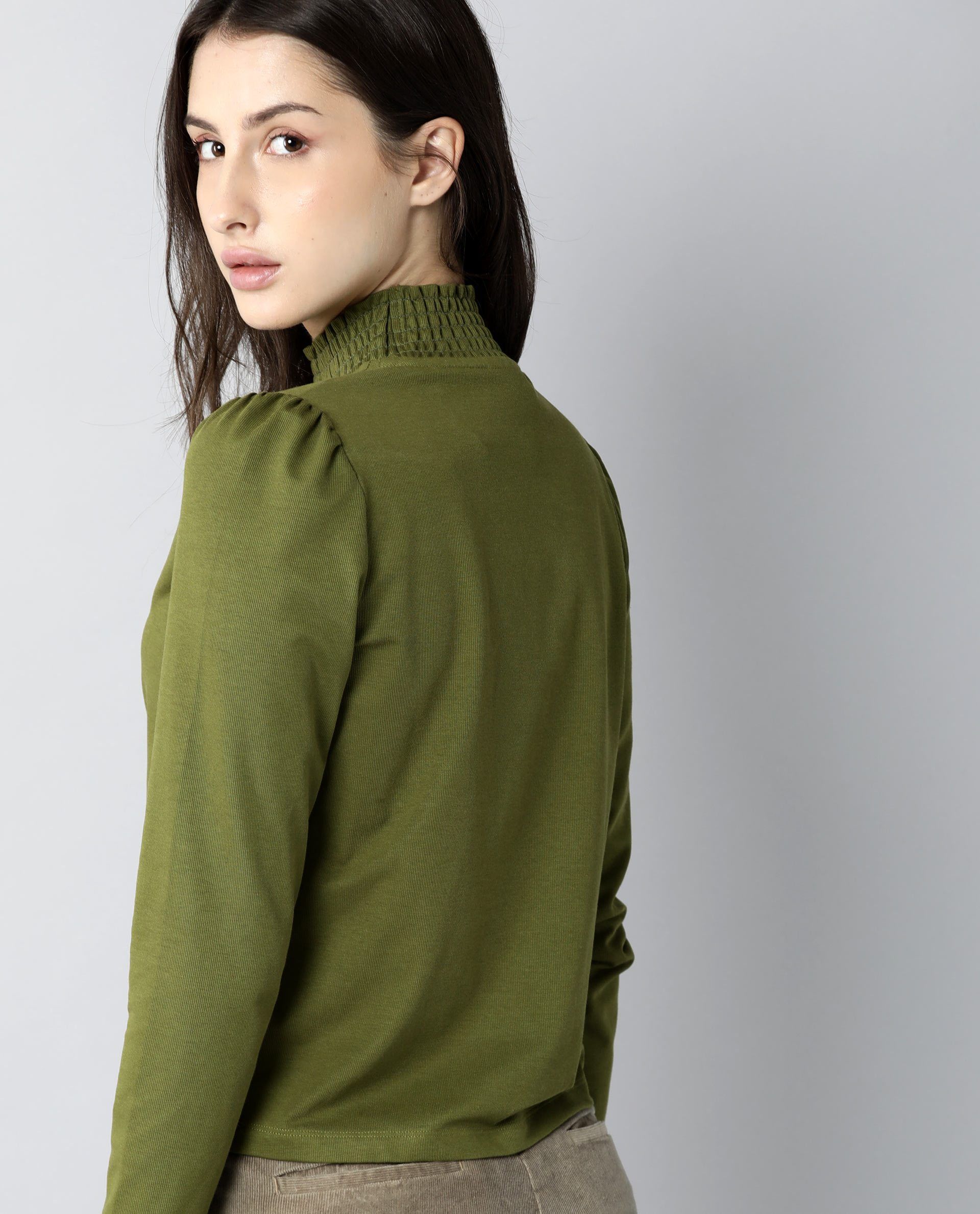 Rareism Women Spinny Olive T-Shirt Full Sleeves