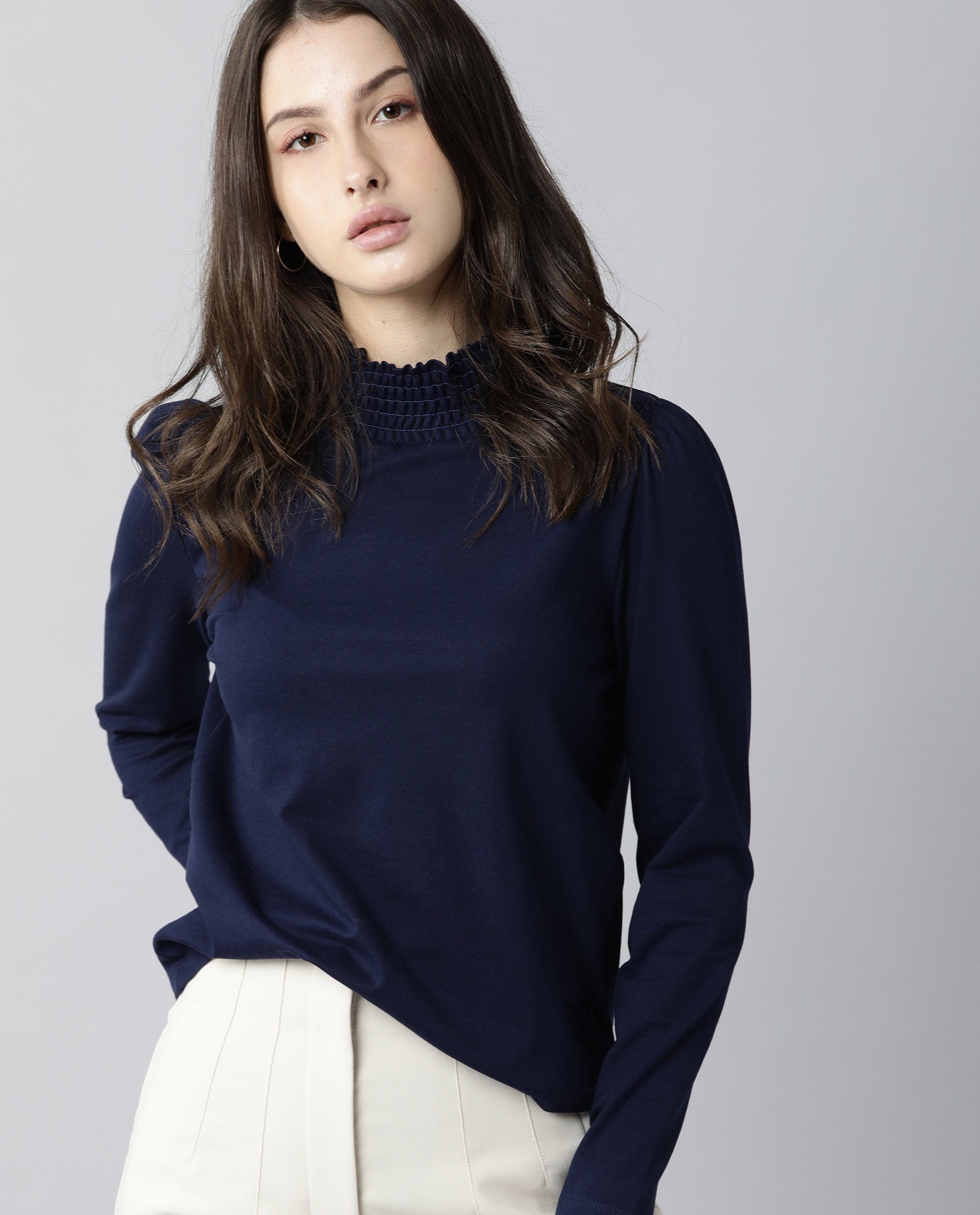 Rareism Women Spinny Navy T-Shirt Full Sleeves