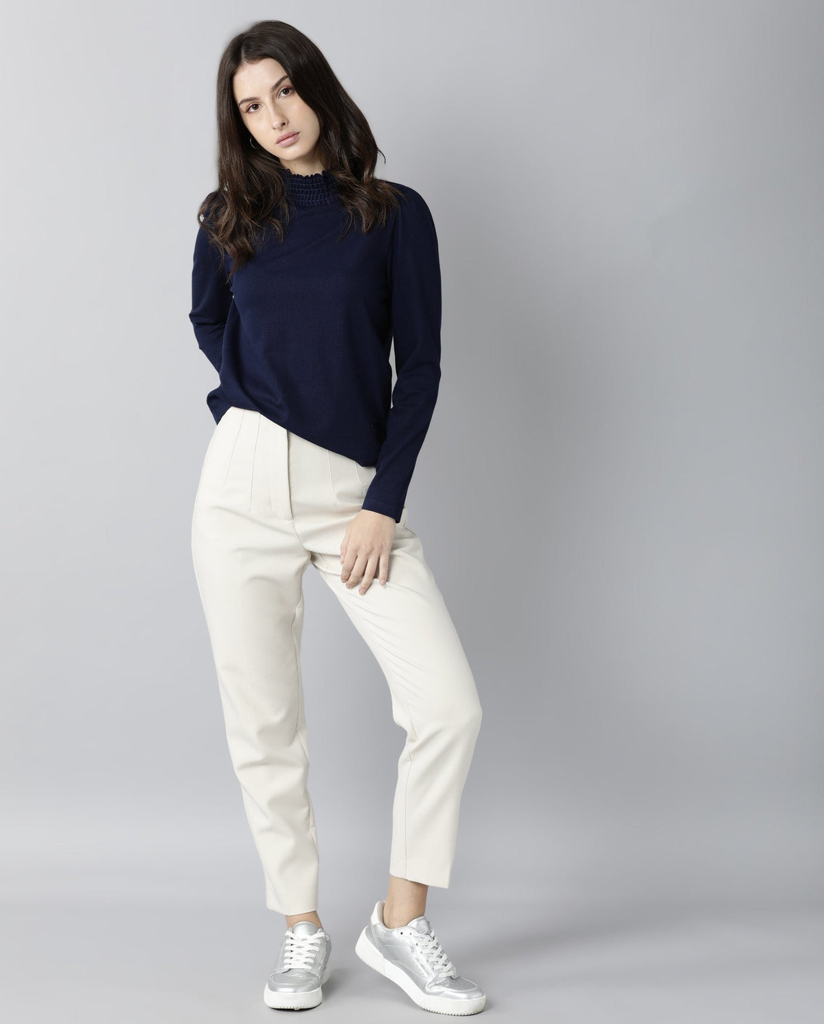 Rareism Women Spinny Navy T-Shirt Full Sleeves