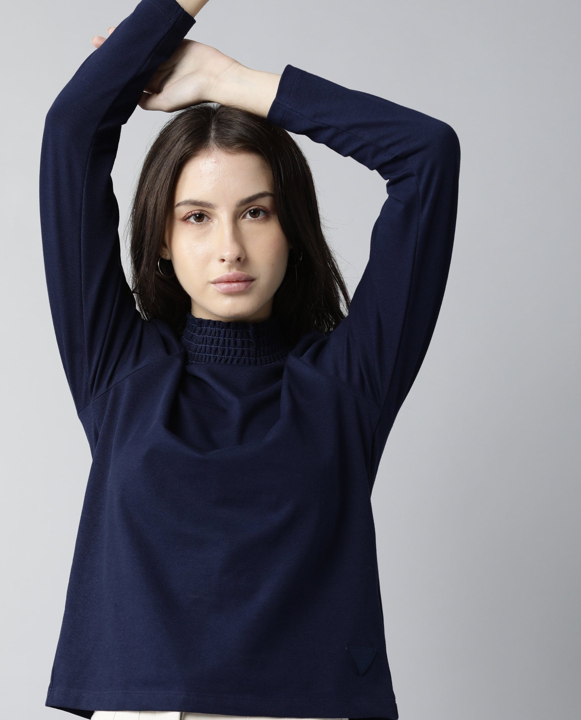 Rareism Women Spinny Navy T-Shirt Full Sleeves