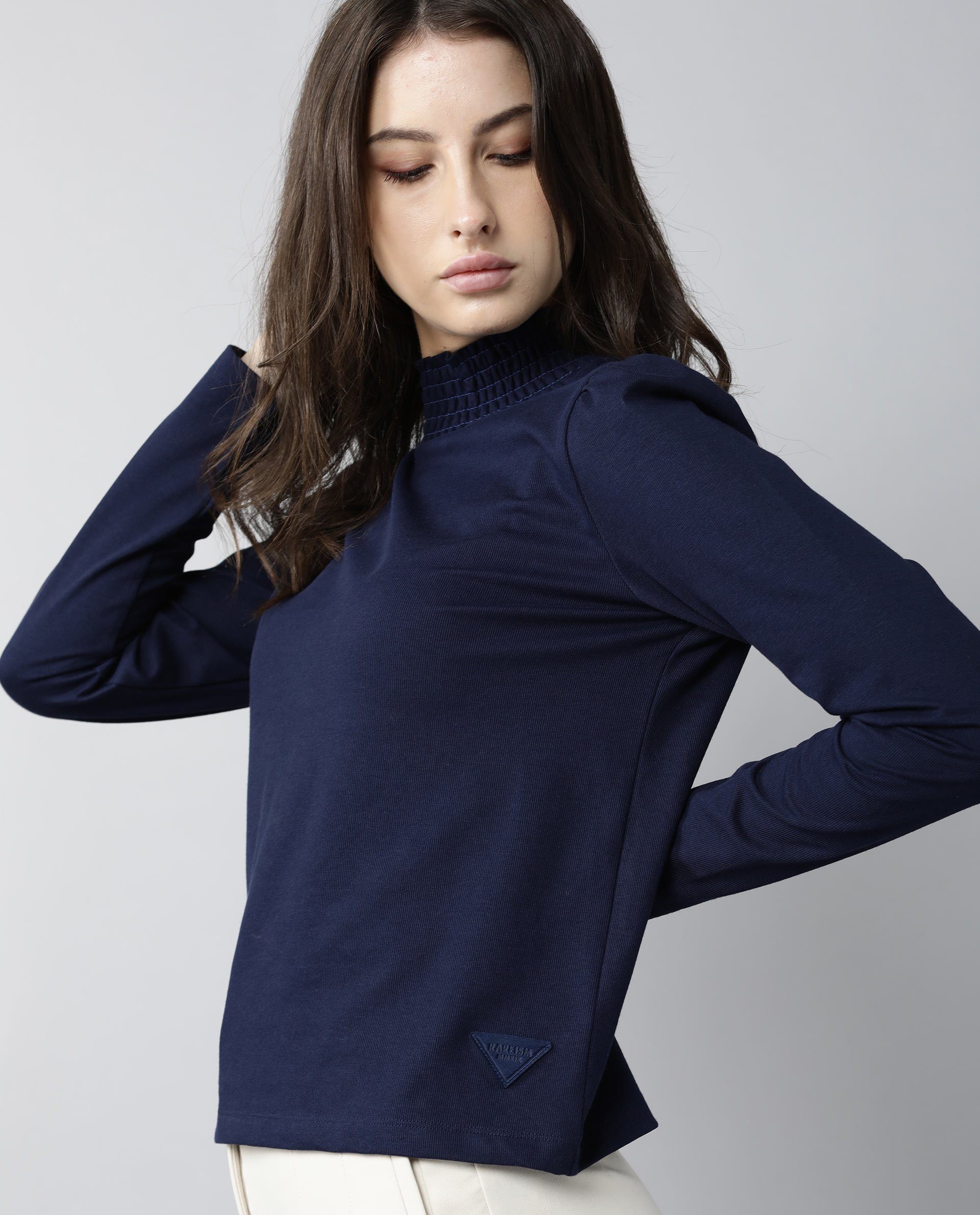 Rareism Women Spinny Navy T-Shirt Full Sleeves