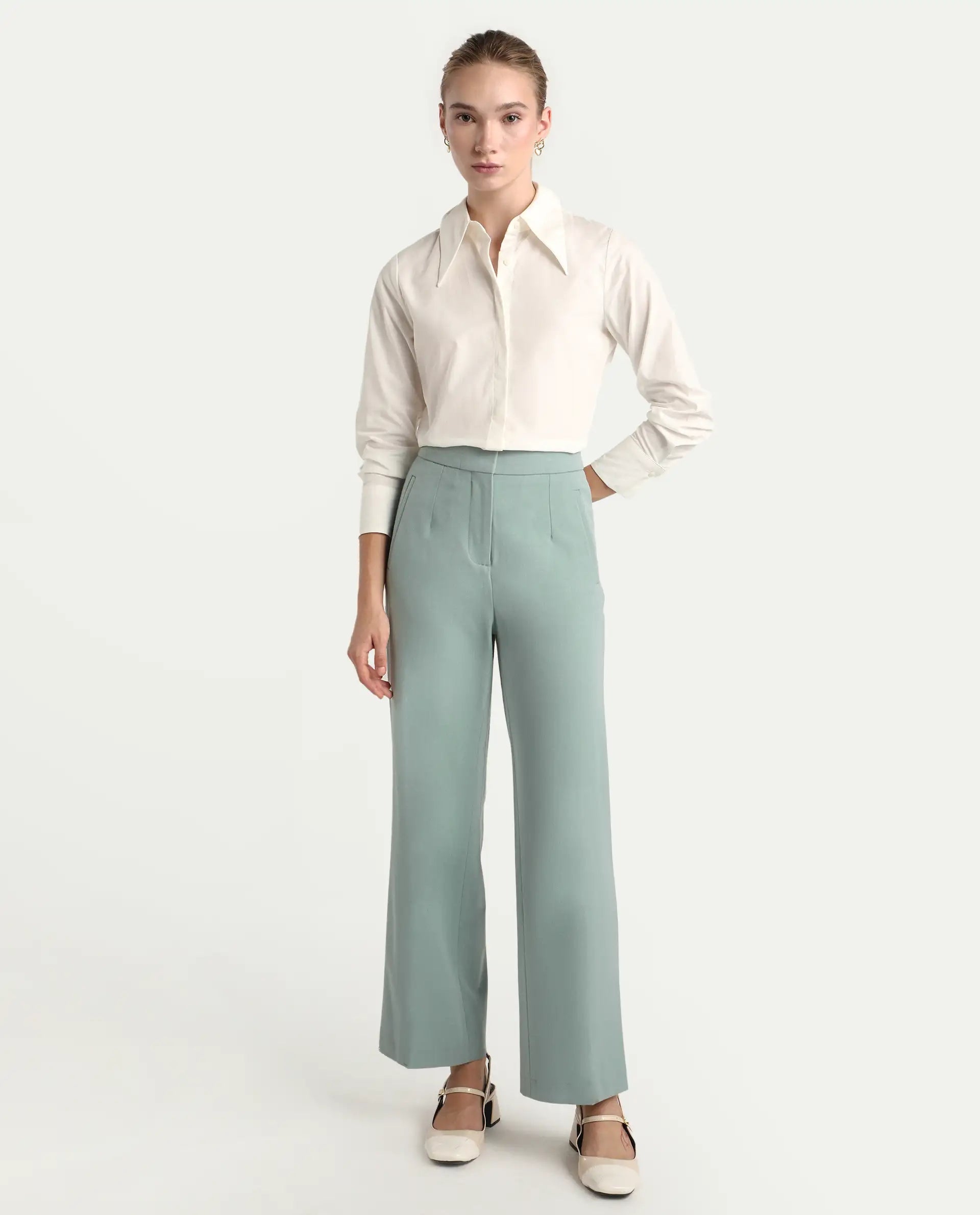 Rareism Women's Srait Aqua Polyester Straight Fit Travel Trouser