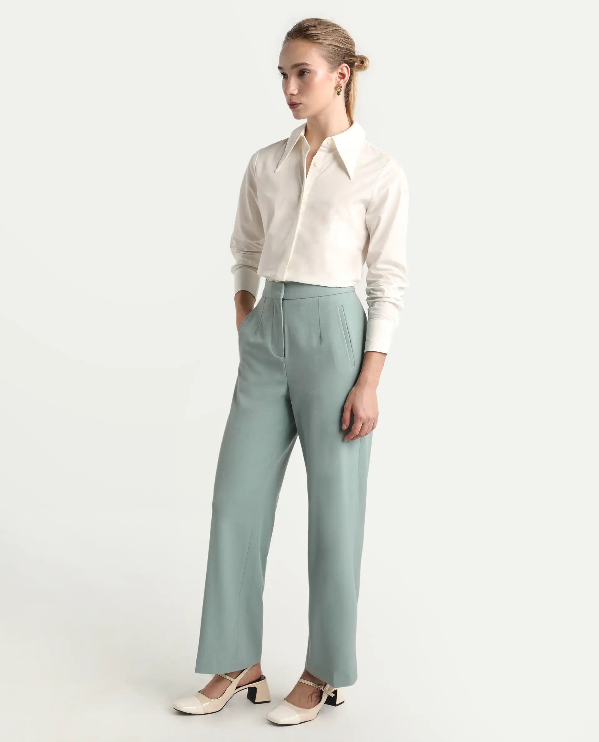 Rareism Women's Srait Aqua Polyester Straight Fit Travel Trouser