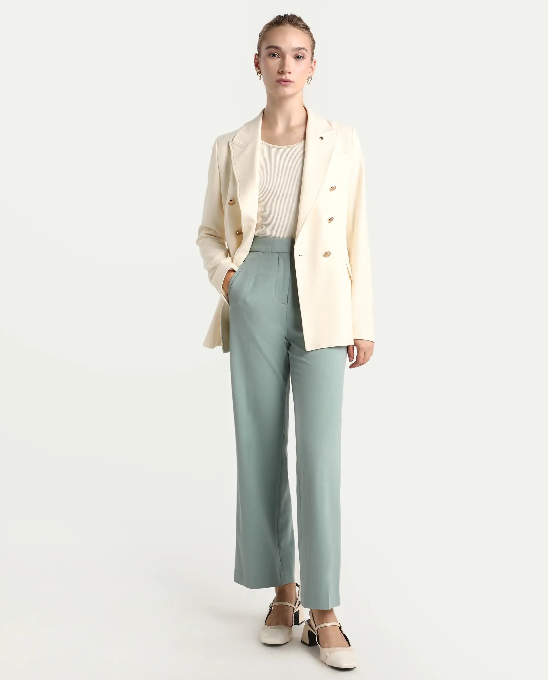 Rareism Women's Srait Aqua Polyester Straight Fit Travel Trouser