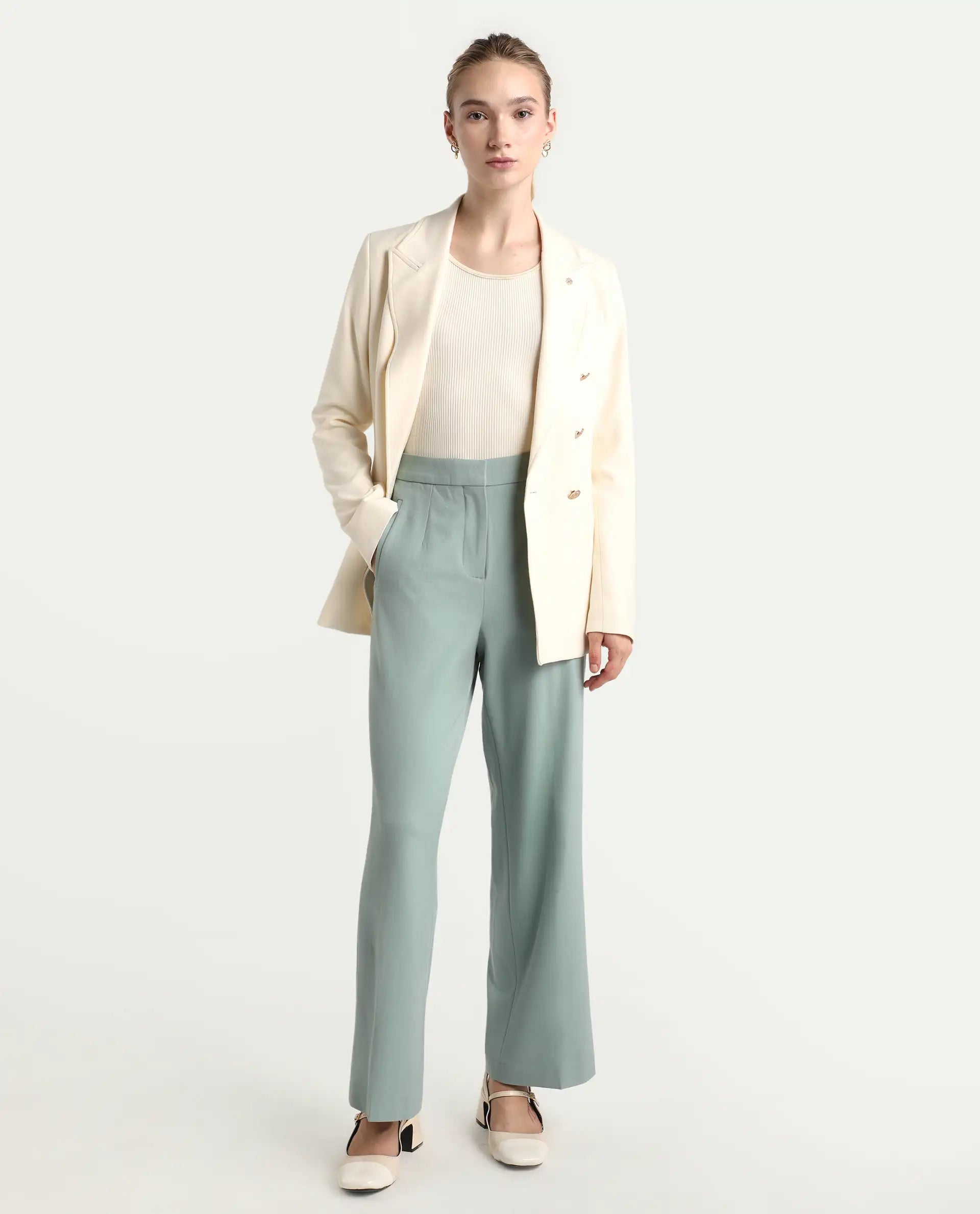 Rareism Women's Srait Aqua Polyester Straight Fit Travel Trouser