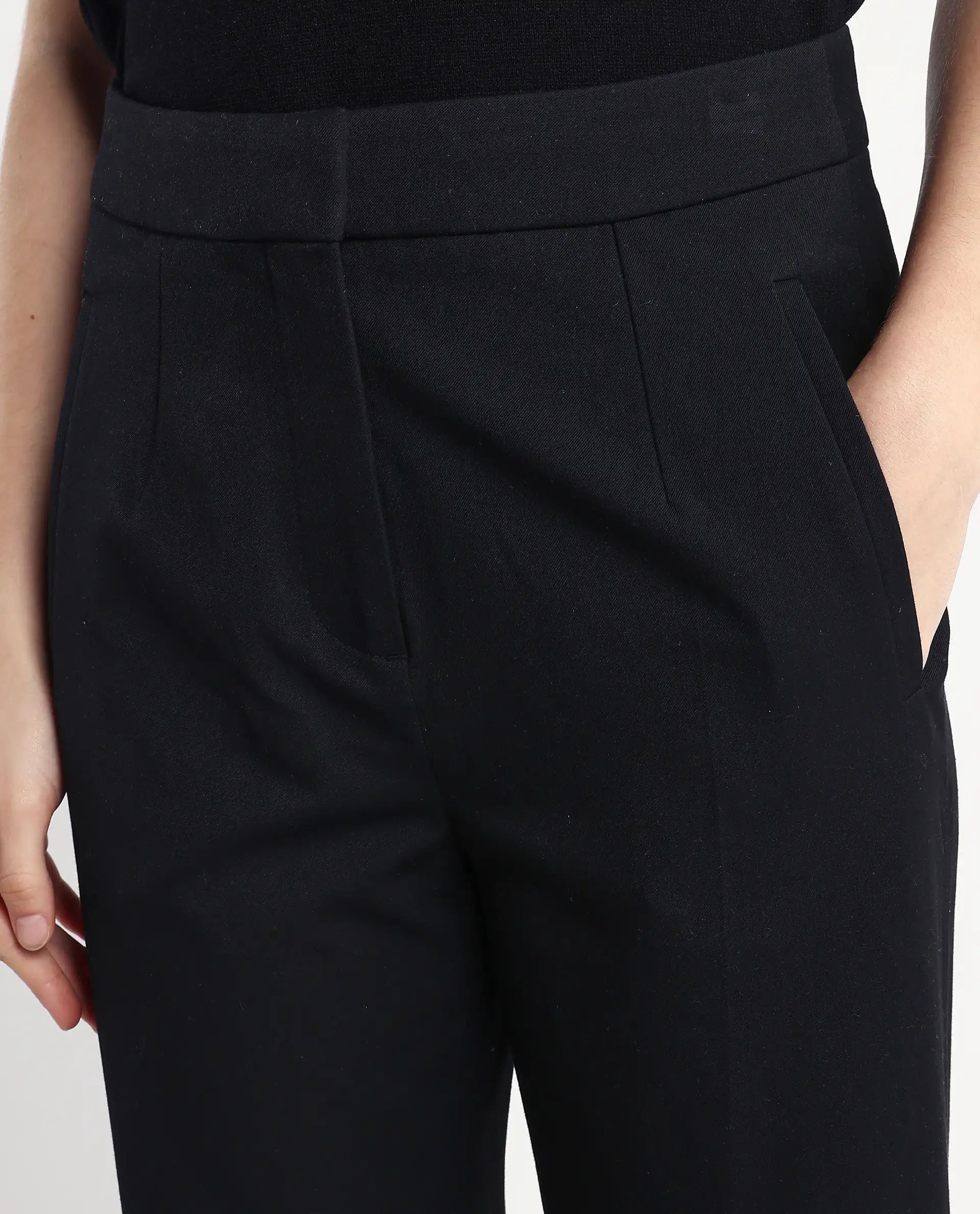 Rareism Women's Srait Black Polyester Blend Straight Fit Travel Trouser