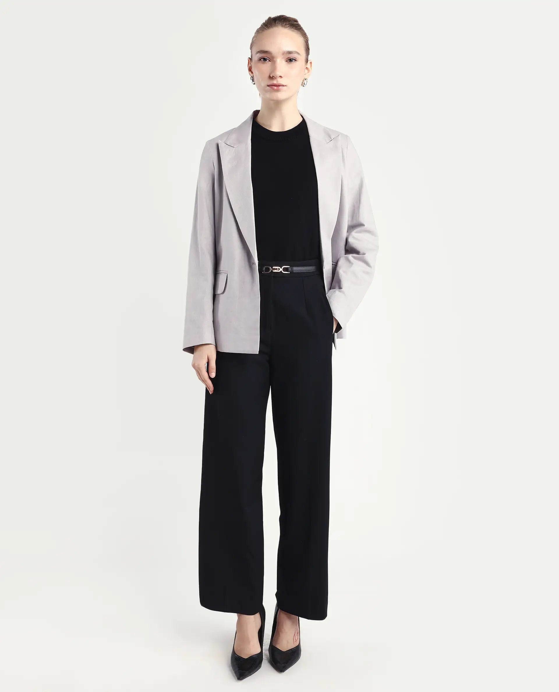Rareism Women's Srait Black Polyester Blend Straight Fit Travel Trouser