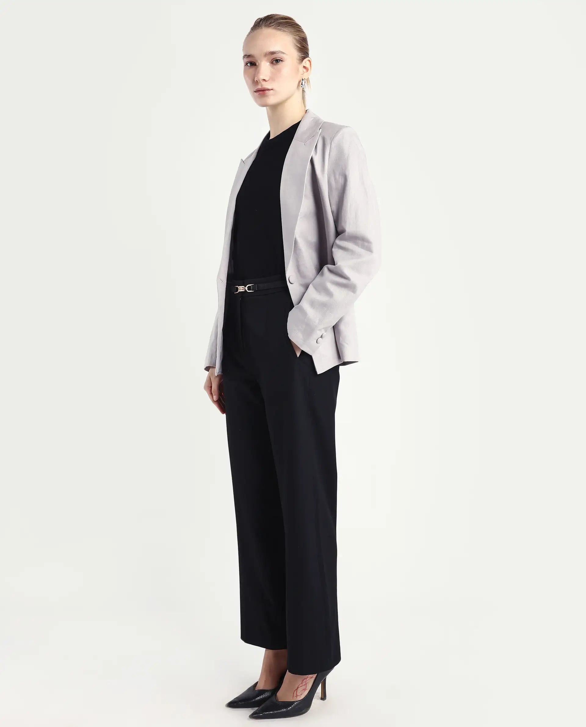 Rareism Women's Srait Black Polyester Blend Straight Fit Travel Trouser
