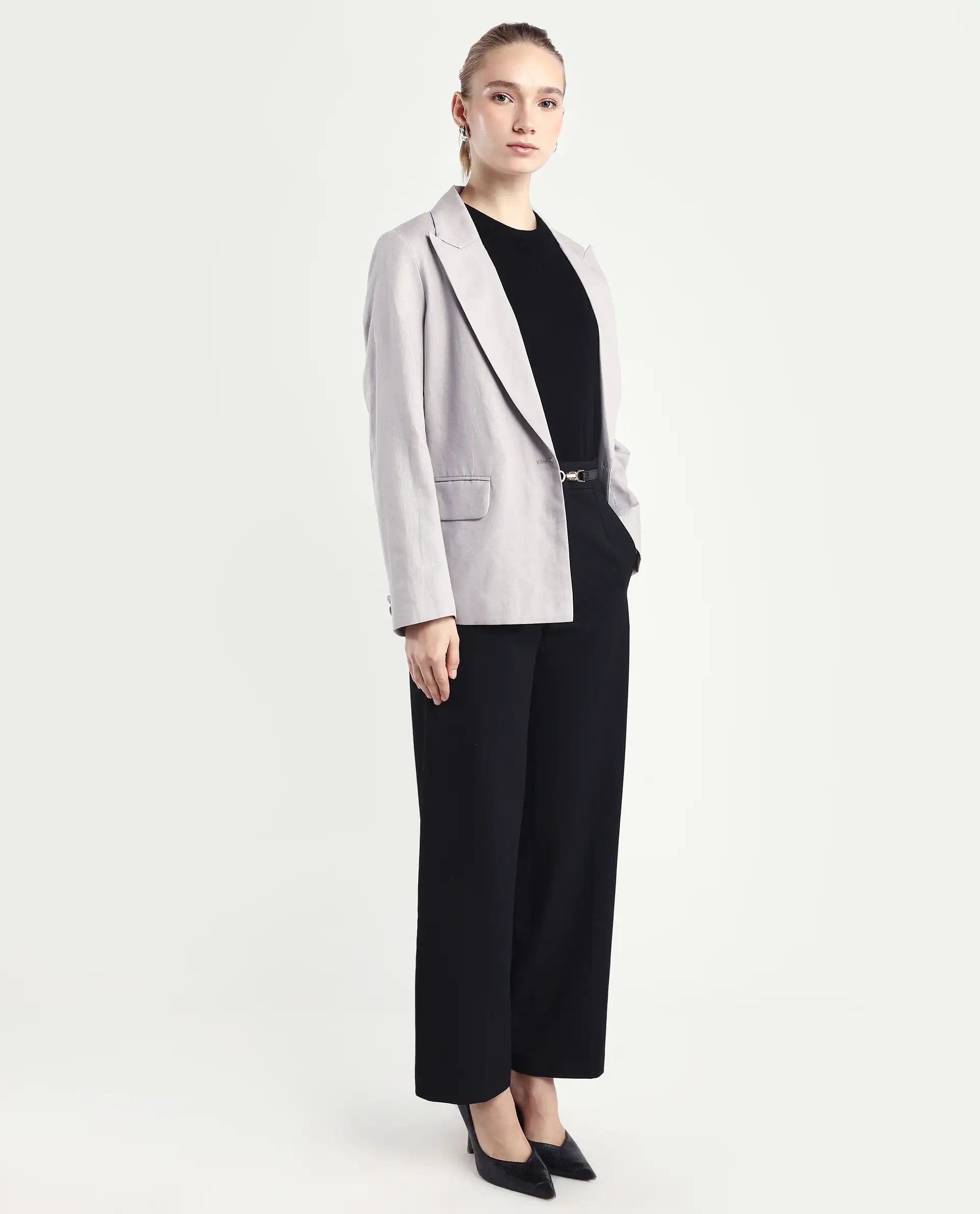 Rareism Women's Srait Black Polyester Blend Straight Fit Travel Trouser