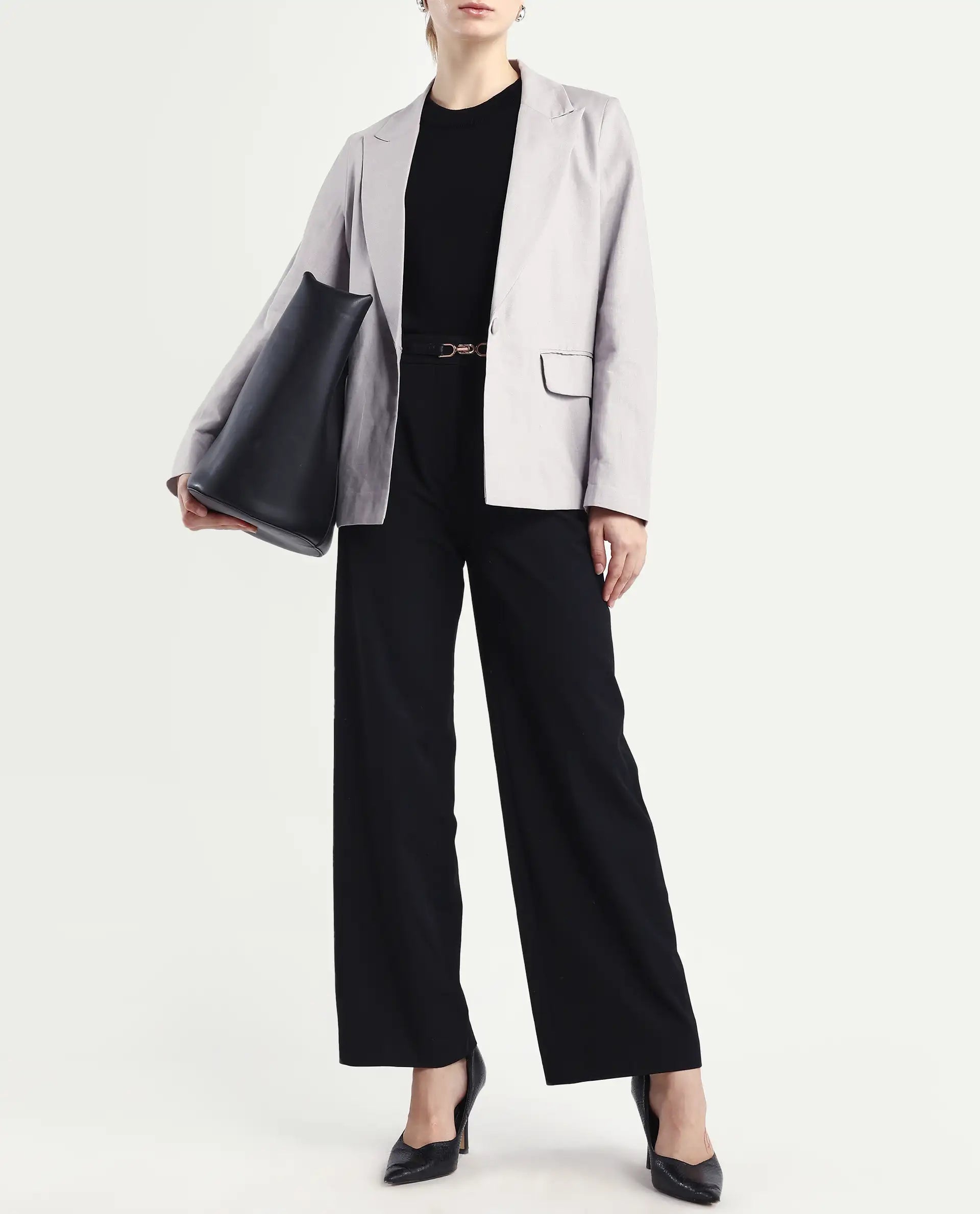 Rareism Women's Srait Black Polyester Blend Straight Fit Travel Trouser