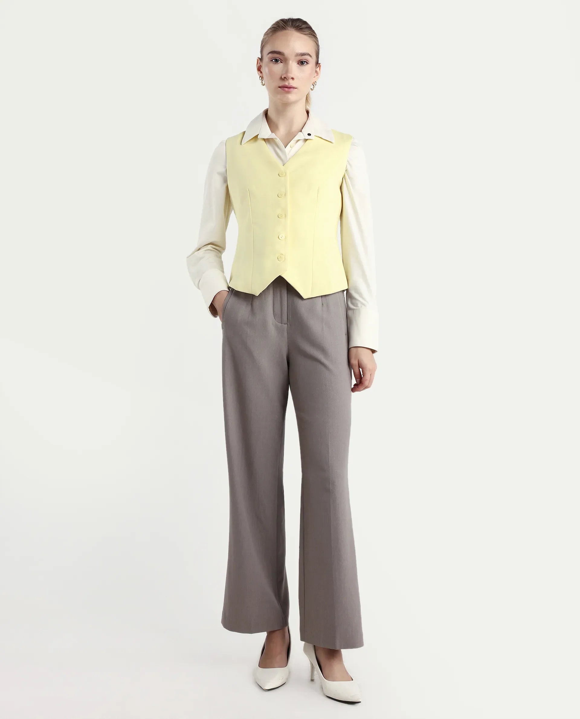 Rareism Women's Srait Fawn Polyester Blend Straight Fit Travel Trouser