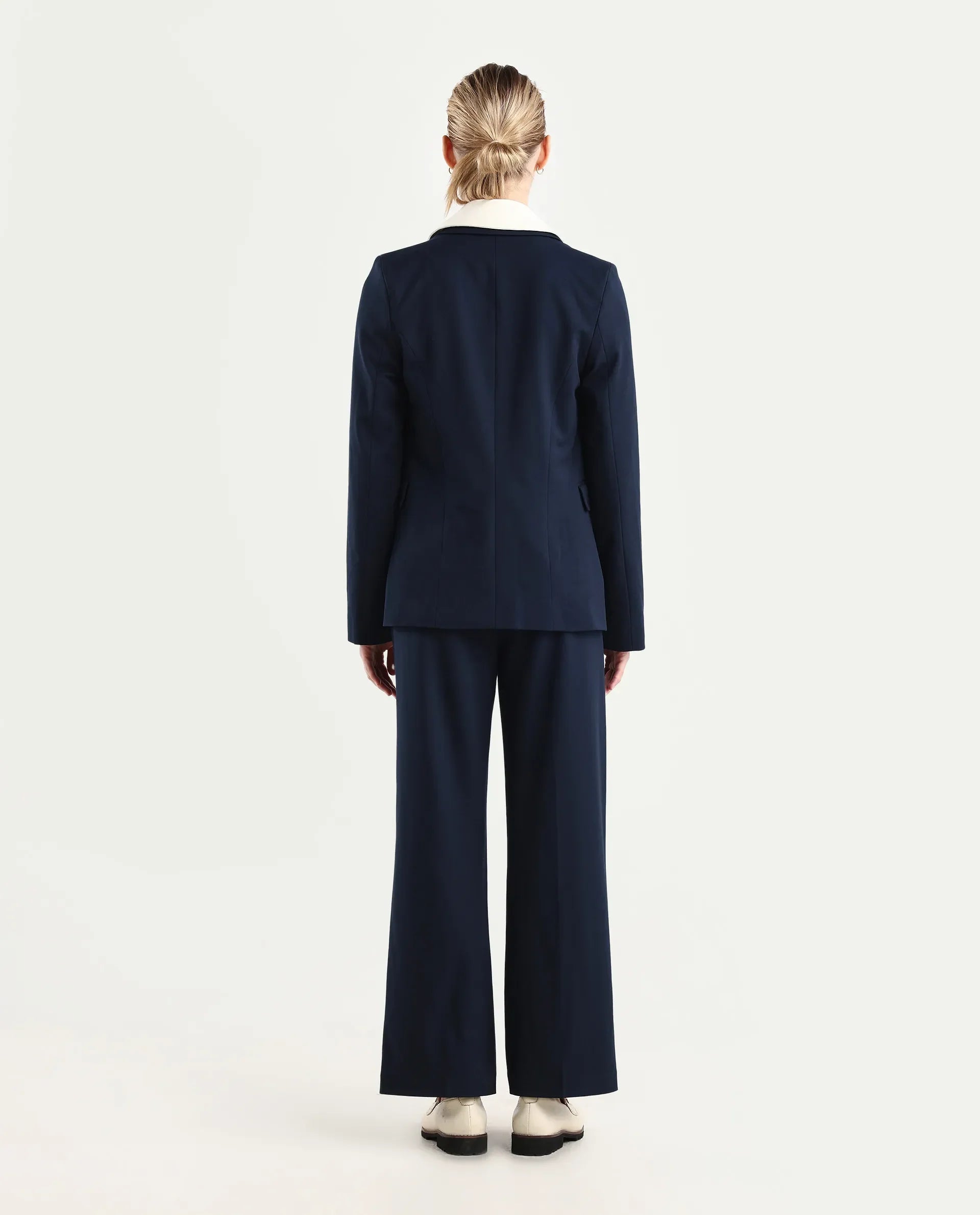 Rareism Women's Srait Navy Polyester Blend Straight Fit Travel Trouser