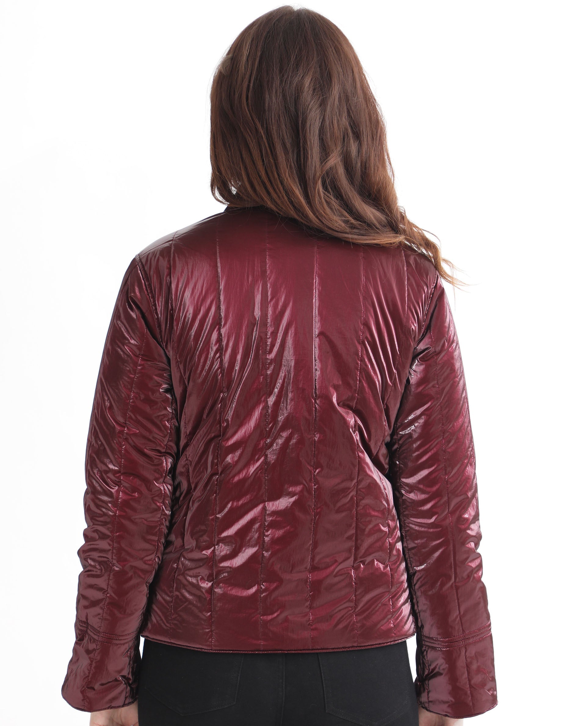 Rareism Women Stein Gold Polyester Fabric Full Sleeves Solid Mandarin Collar Jacket