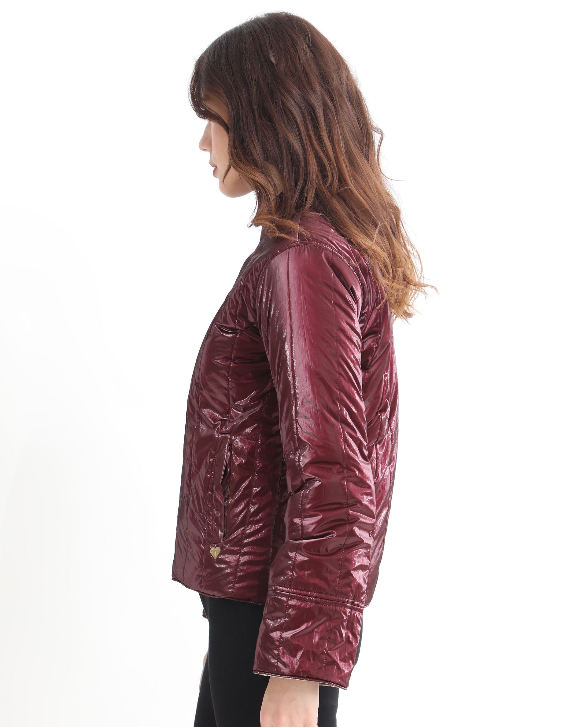 Rareism Women Stein Gold Polyester Fabric Full Sleeves Solid Mandarin Collar Jacket