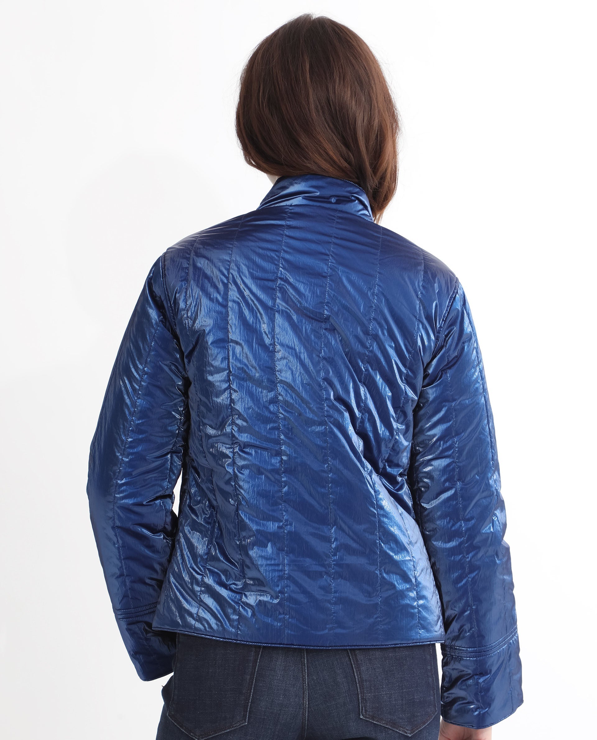 Rareism Women's Stein Navy Polyester Mandarin Collar Plain Regular Fit Jacket
