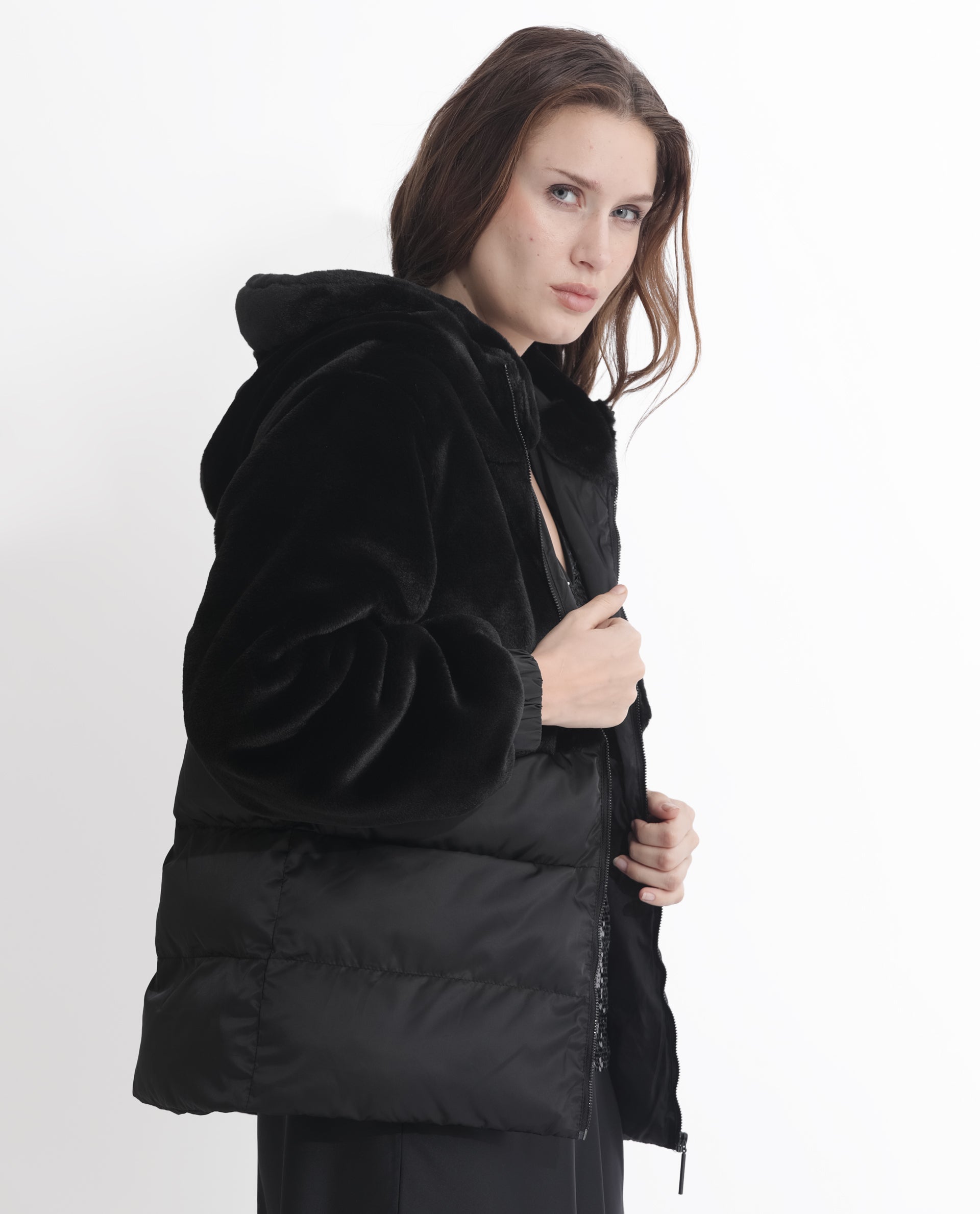 Rareism Women's Stelar Black Polyester Hooded Plain Regular Fit Jacket