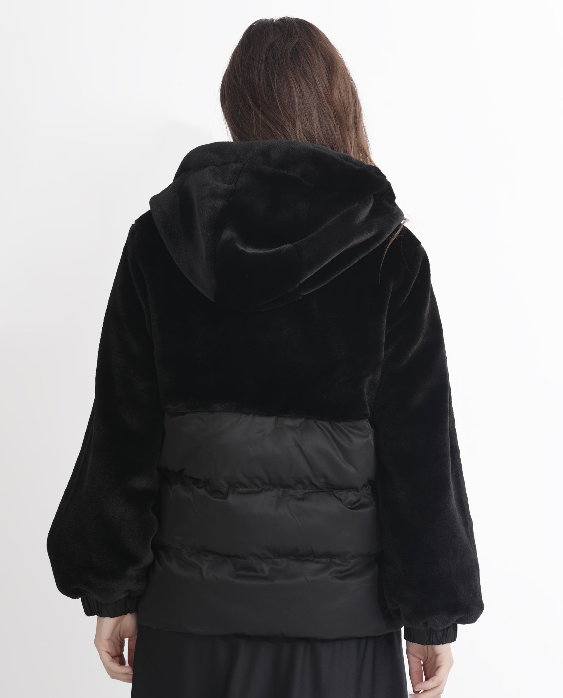 Rareism Women's Stelar Black Polyester Hooded Plain Regular Fit Jacket