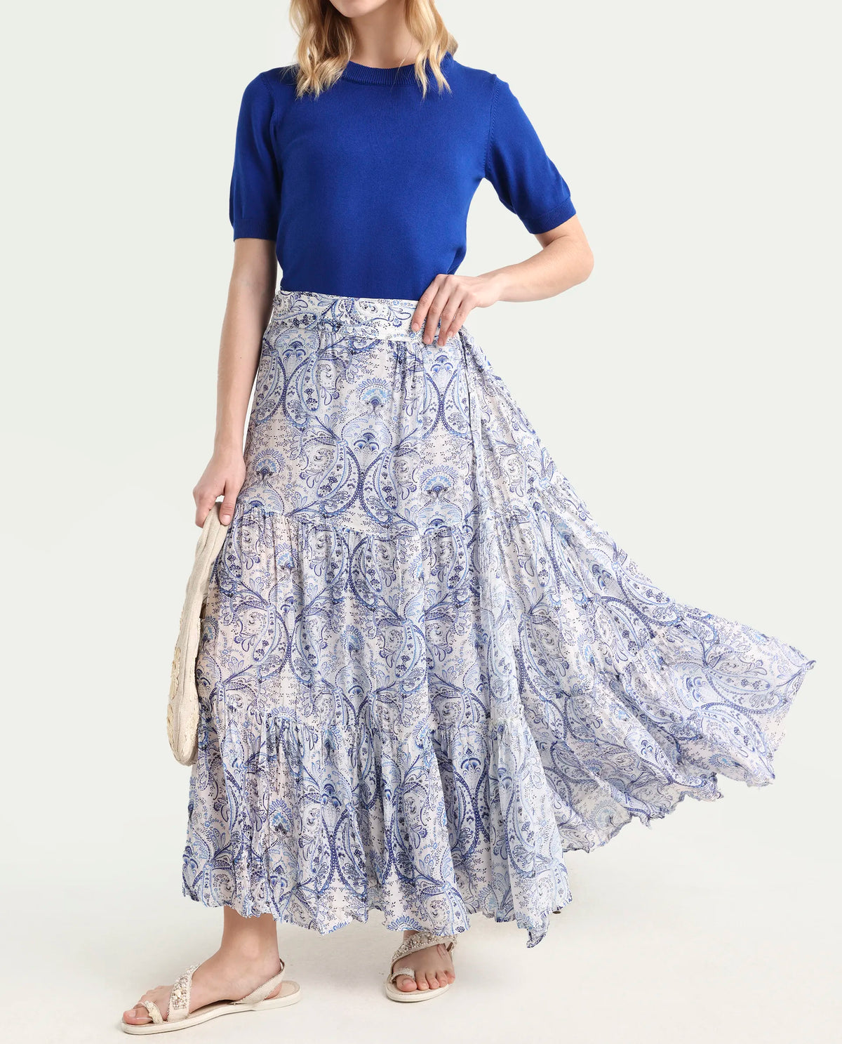 Rareism Women's Stignert Multi Cotton Paisley Print Ankle Length Relaxed Fit Skirt
