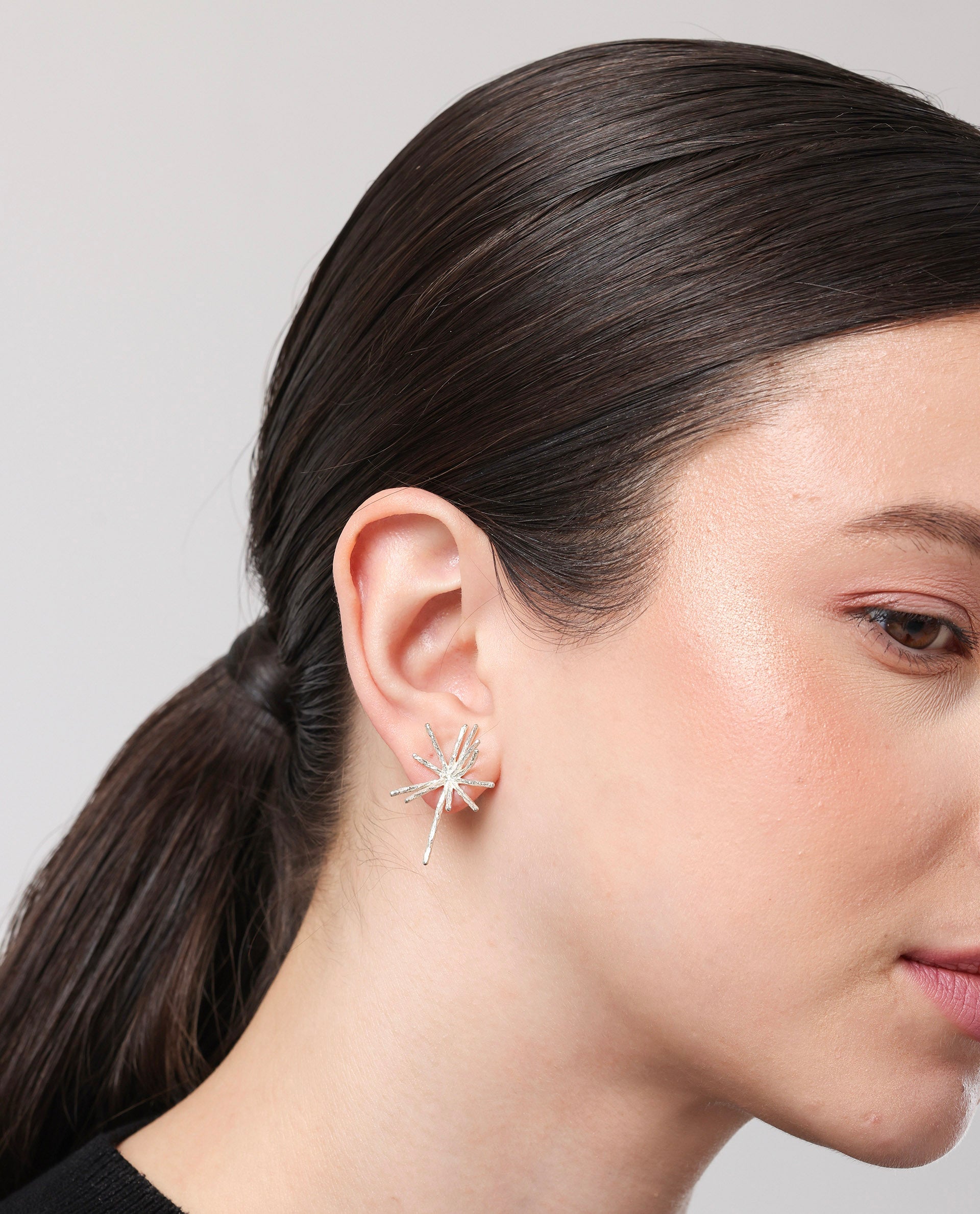 Rareism Women Spark White Silver Earring
