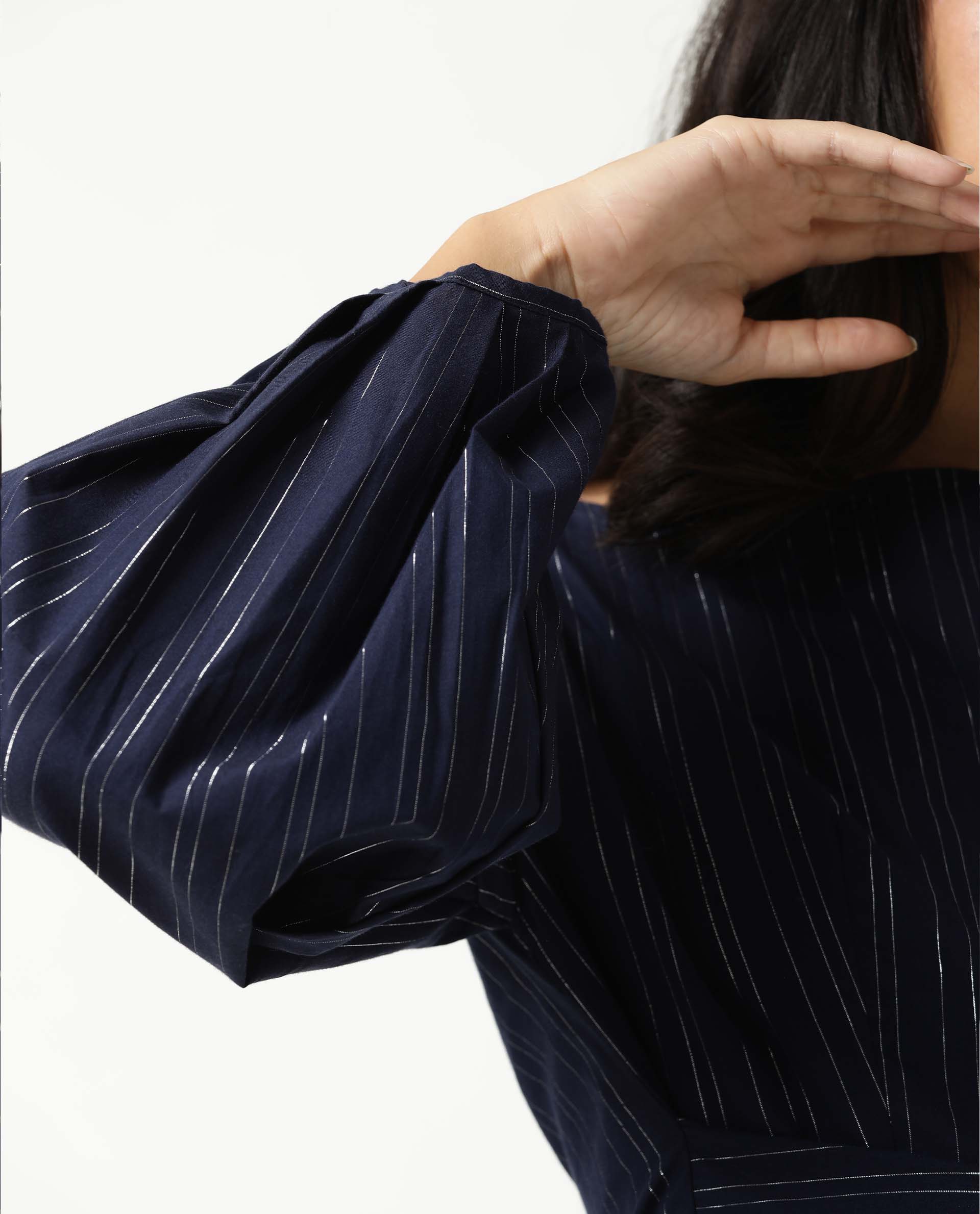 Rareism Women Tackle Navy Regular Fit Boat Neck Full Sleeves Striped Top
