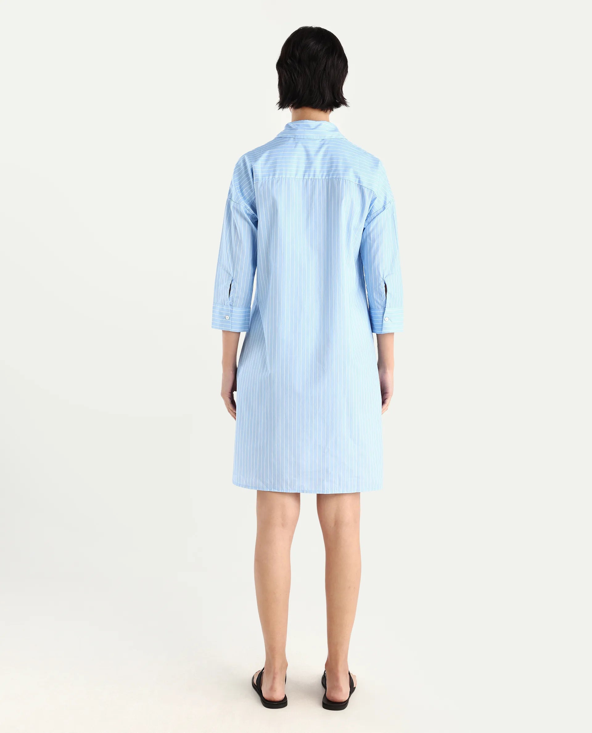 Rareism Women's Tanashi Blue Cotton Spread Collar Floral Print Cuffed Sleeve Mini Relaxed Fit Top