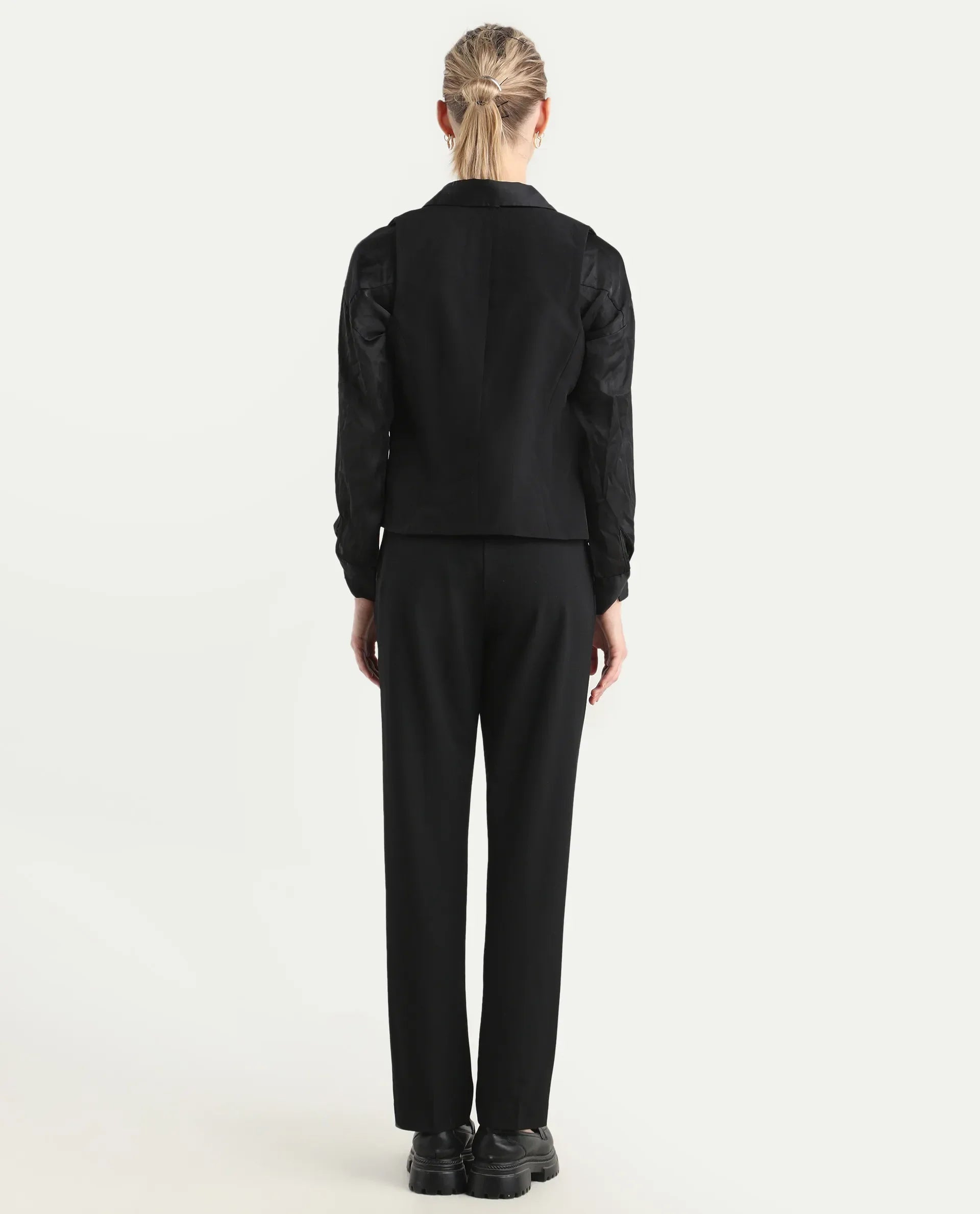 Rareism Women's Taper Black Polyester Blend Tapered Ankle Length Plain Travel Trouser