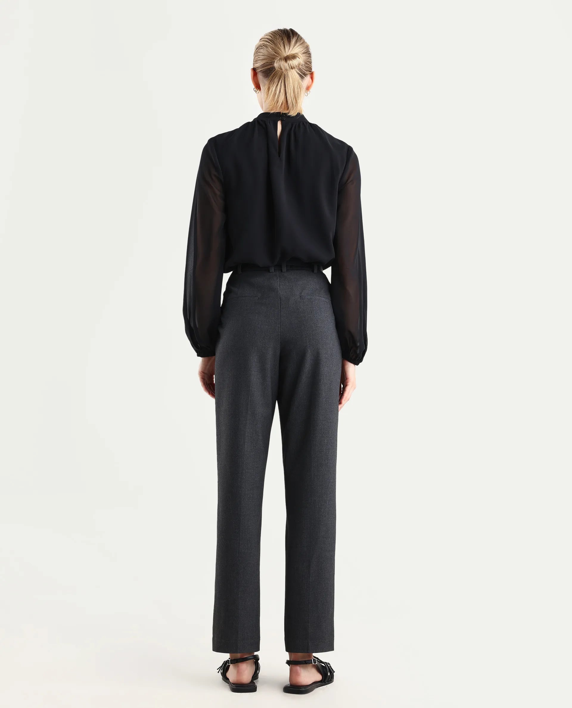 Rareism Women's Taper Grey Polyester Blend Tapered Plain Travel Trouser