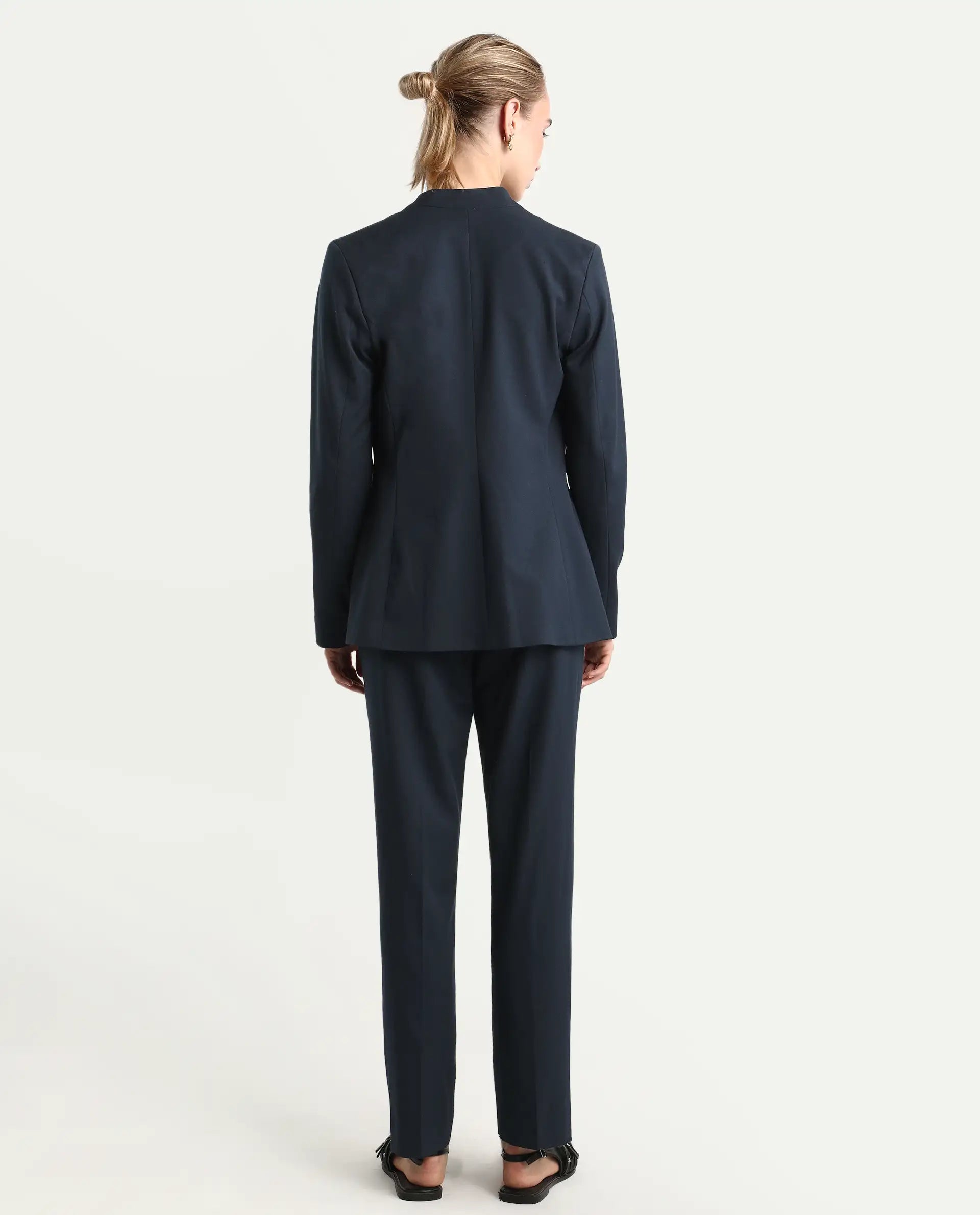 Rareism Women's Taper Navy Polyester Blend Tapered Ankle Length Plain Travel Trouser