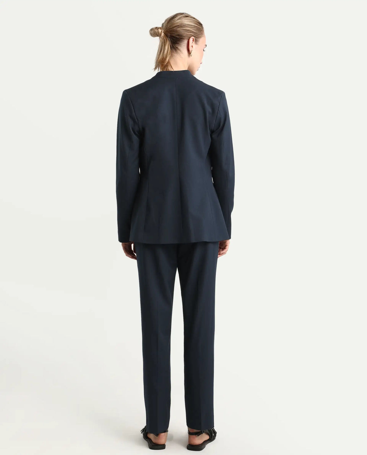 Rareism Women's Taper Navy Polyester Blend Tapered Ankle Length Plain Travel Trouser