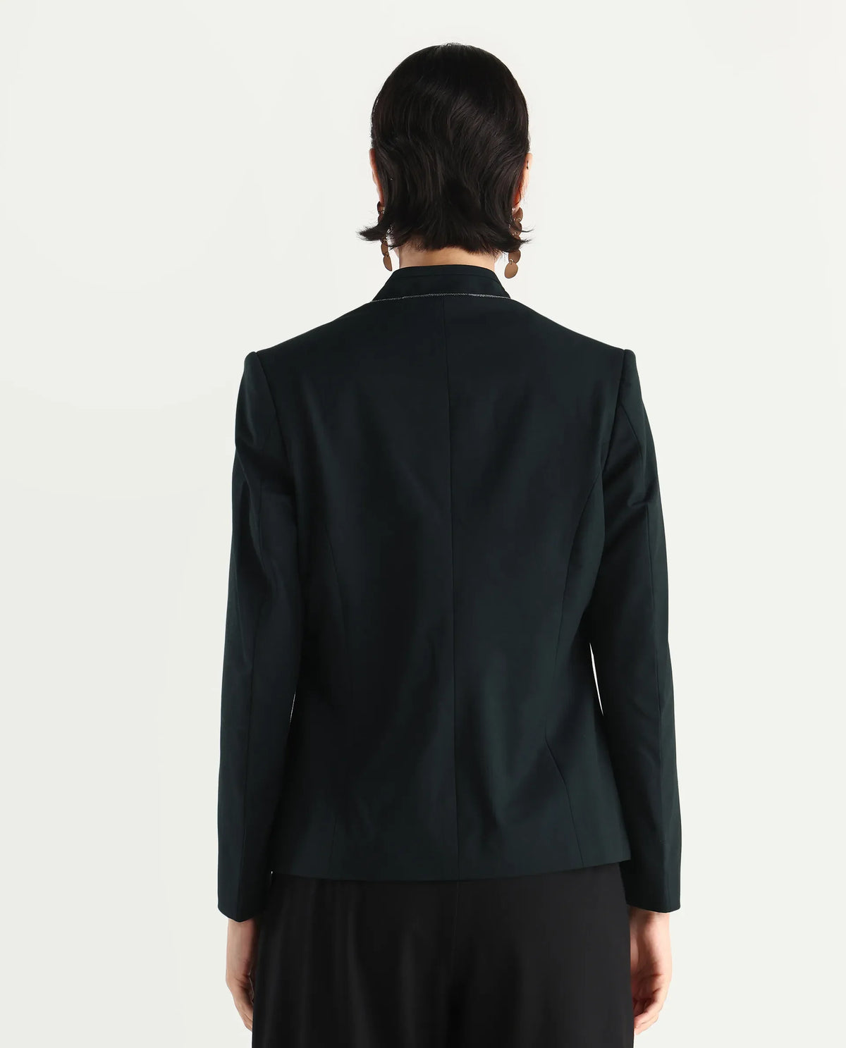 Rareism Women's Tasmania Dark Green Mandarin Collar Plain Regular Fit Blazer