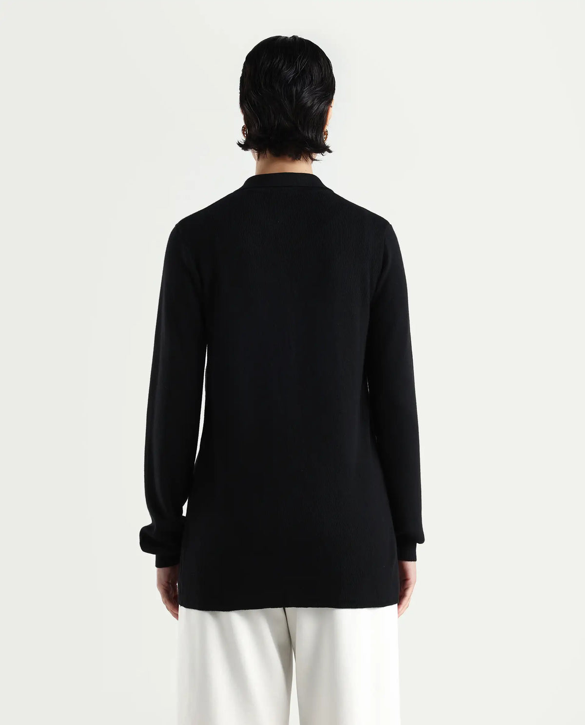Rareism Women's Telkon Black Viscose Spread Collar Plain Regular Fit Sweater
