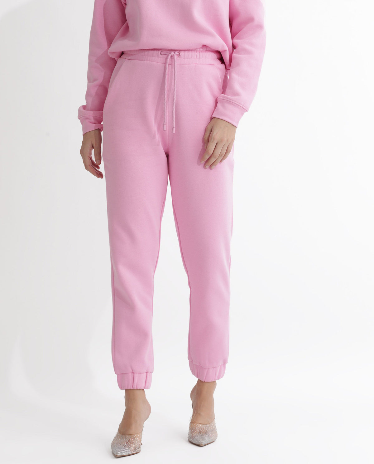 Rareism Women Terac F Light Pink Poly Cotton Fabric Regular Fit Solid Mid Rise Ankle Length Track Pant