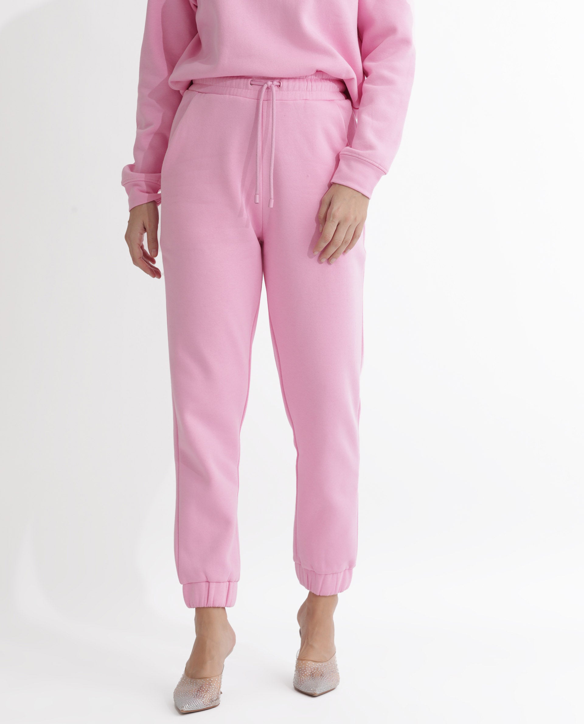 Rareism Women's Terac F Light Pink Polyester Blend Plain Ankle Length Regular Fit Track Pant