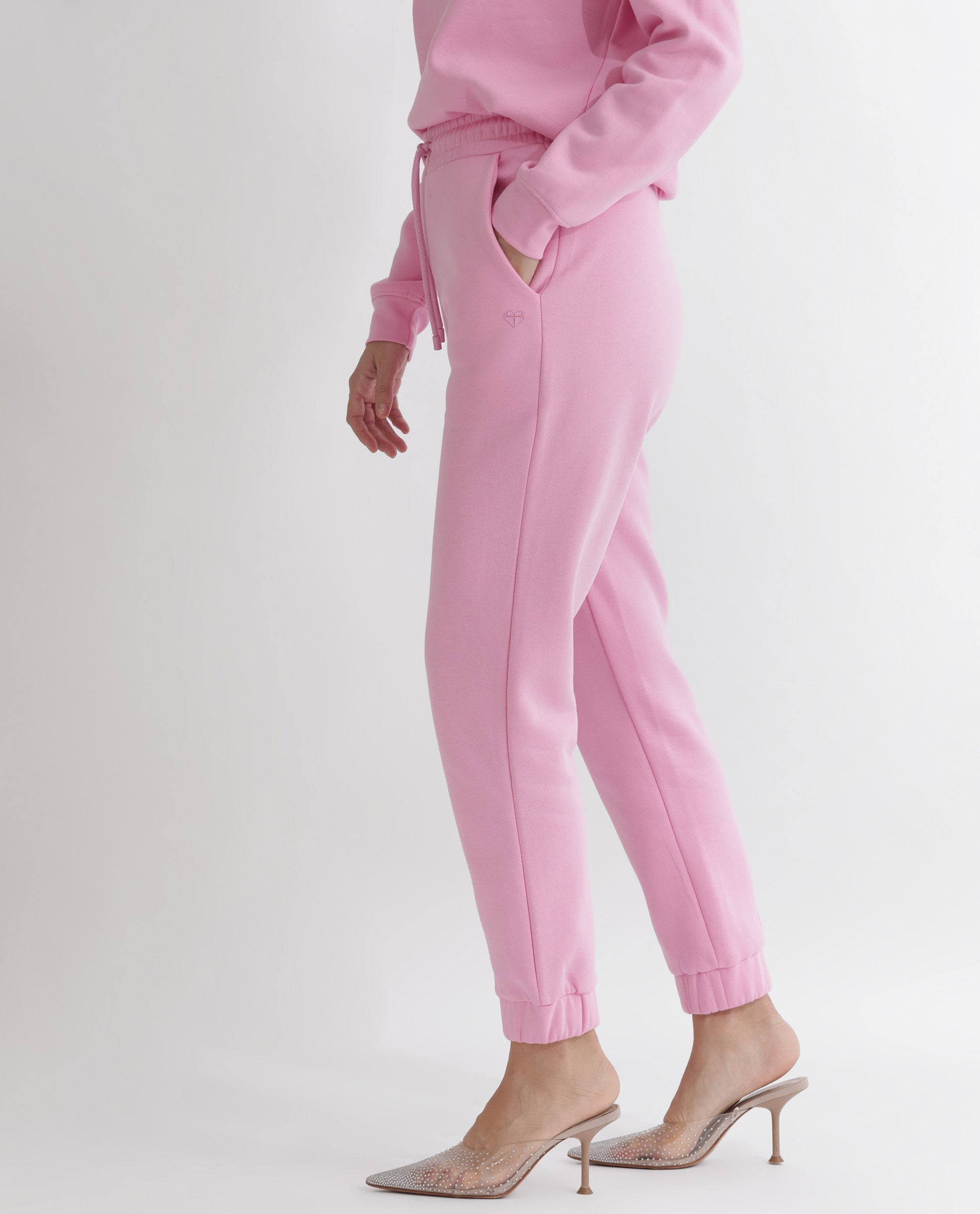 Rareism Women Terac F Light Pink Poly Cotton Fabric Regular Fit Solid Mid Rise Ankle Length Track Pant