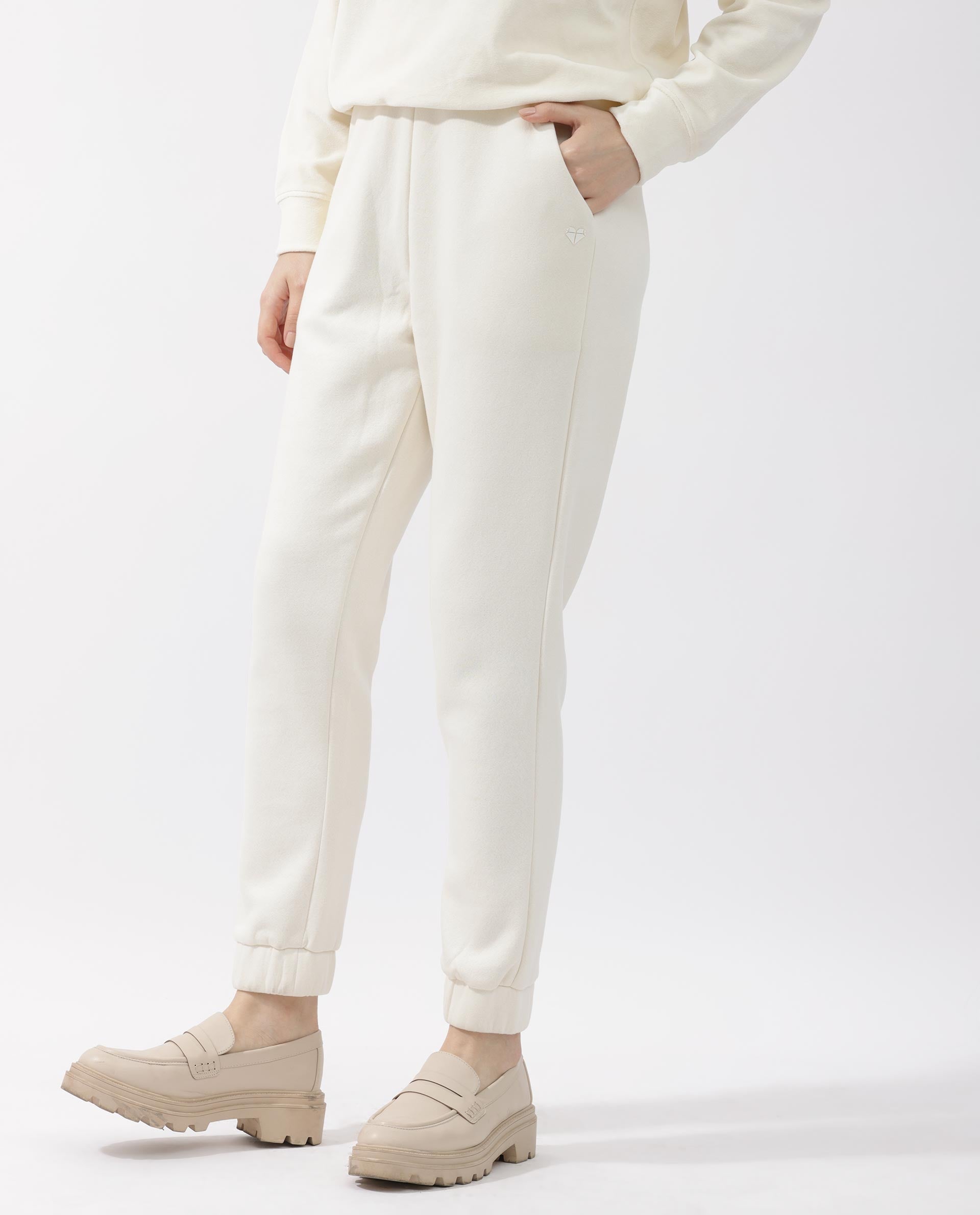 Rareism Women's Terac F Beige Polyester Blend Plain Ankle Length Regular Fit Track Pant