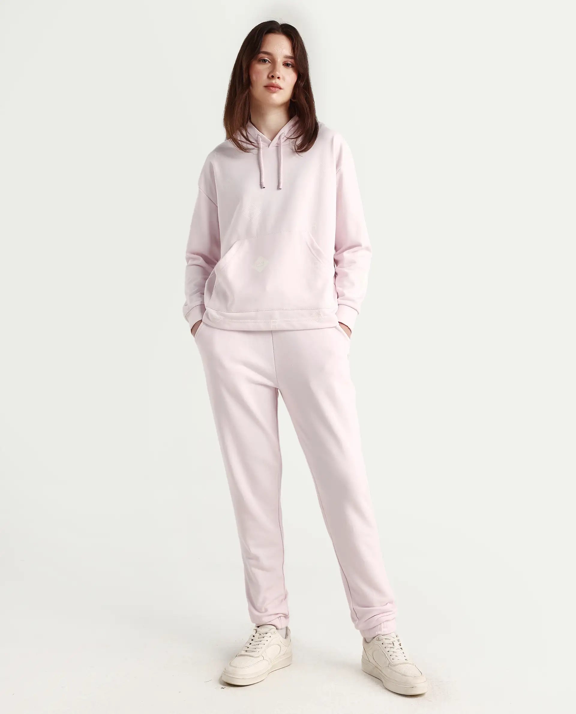 Rareism Women's Terac T Light Pink Polyester Blend Plain Ankle Length Regular Fit Track Pant