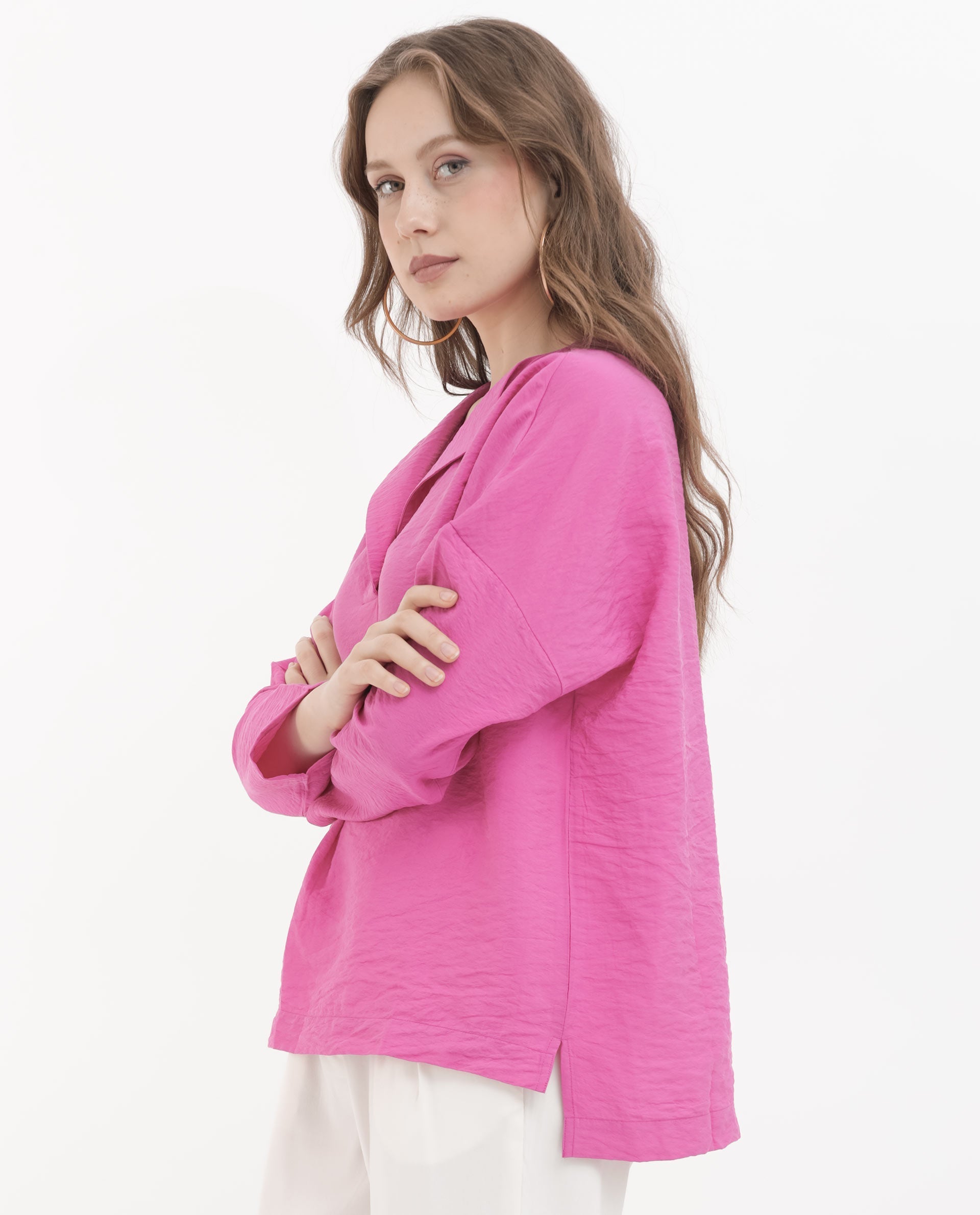 Rareism Women's Rayon Blend Lapel Neck Plain Relaxed Fit Top