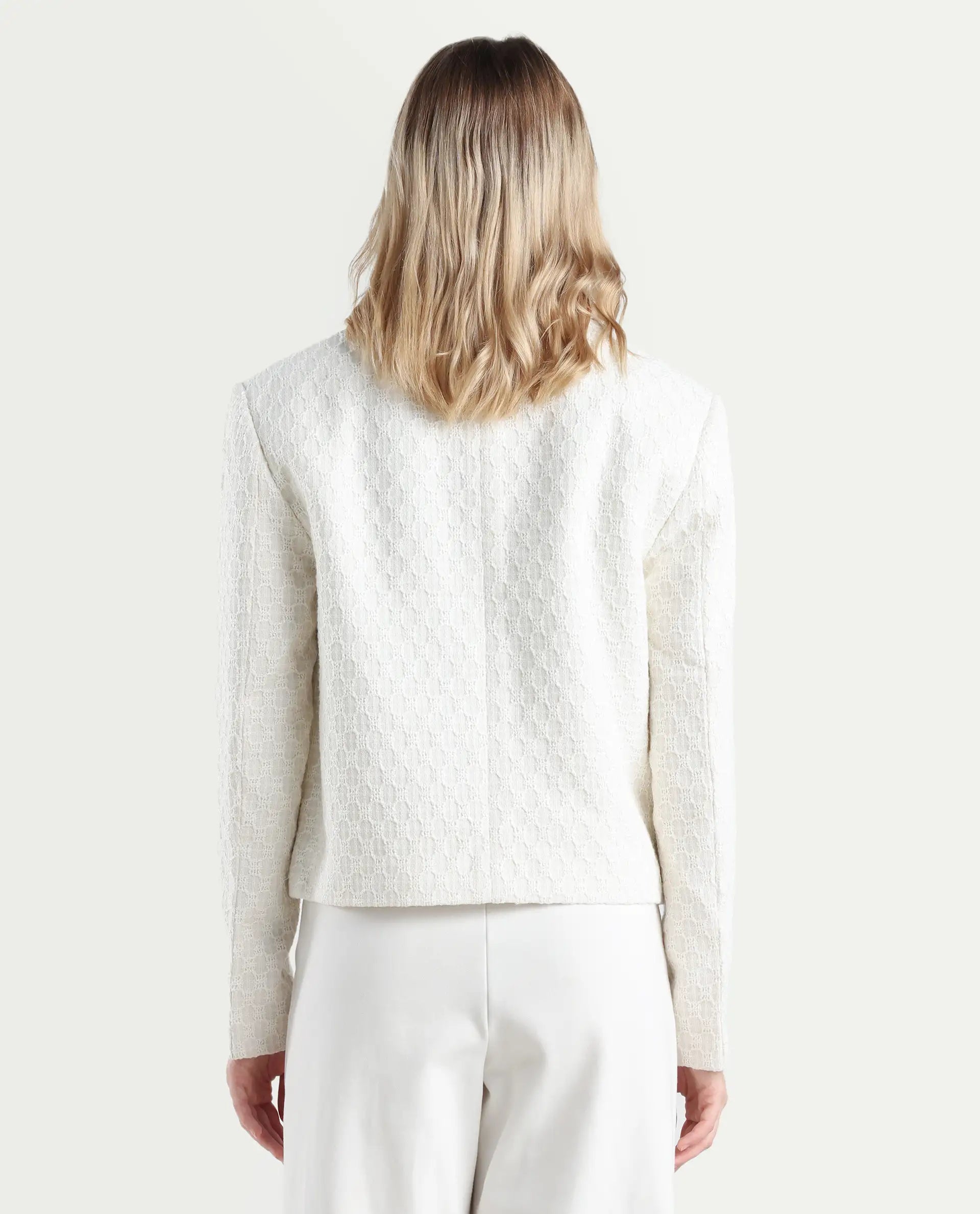 Rareism Women's Tizol-W Off White Polyester Blend Spread Collar Regular Fit Jacket