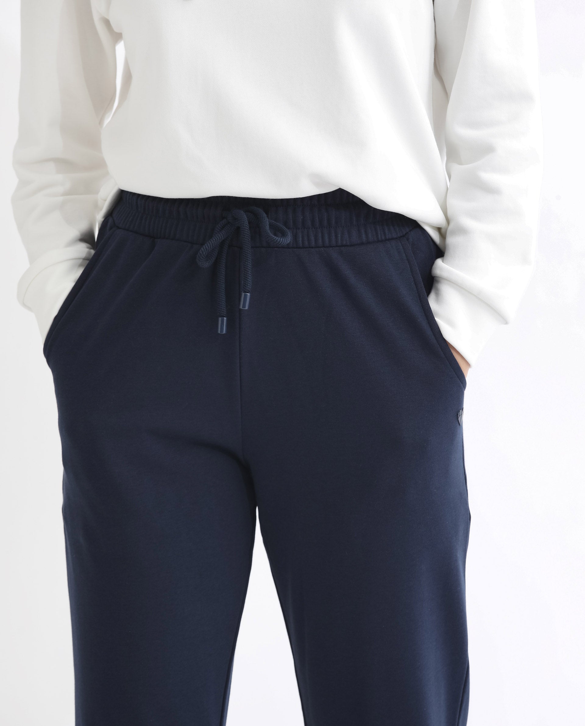 Rareism Women's Terac T Navy Polyester Blend Plain Ankle Length Regular Fit Track Pant